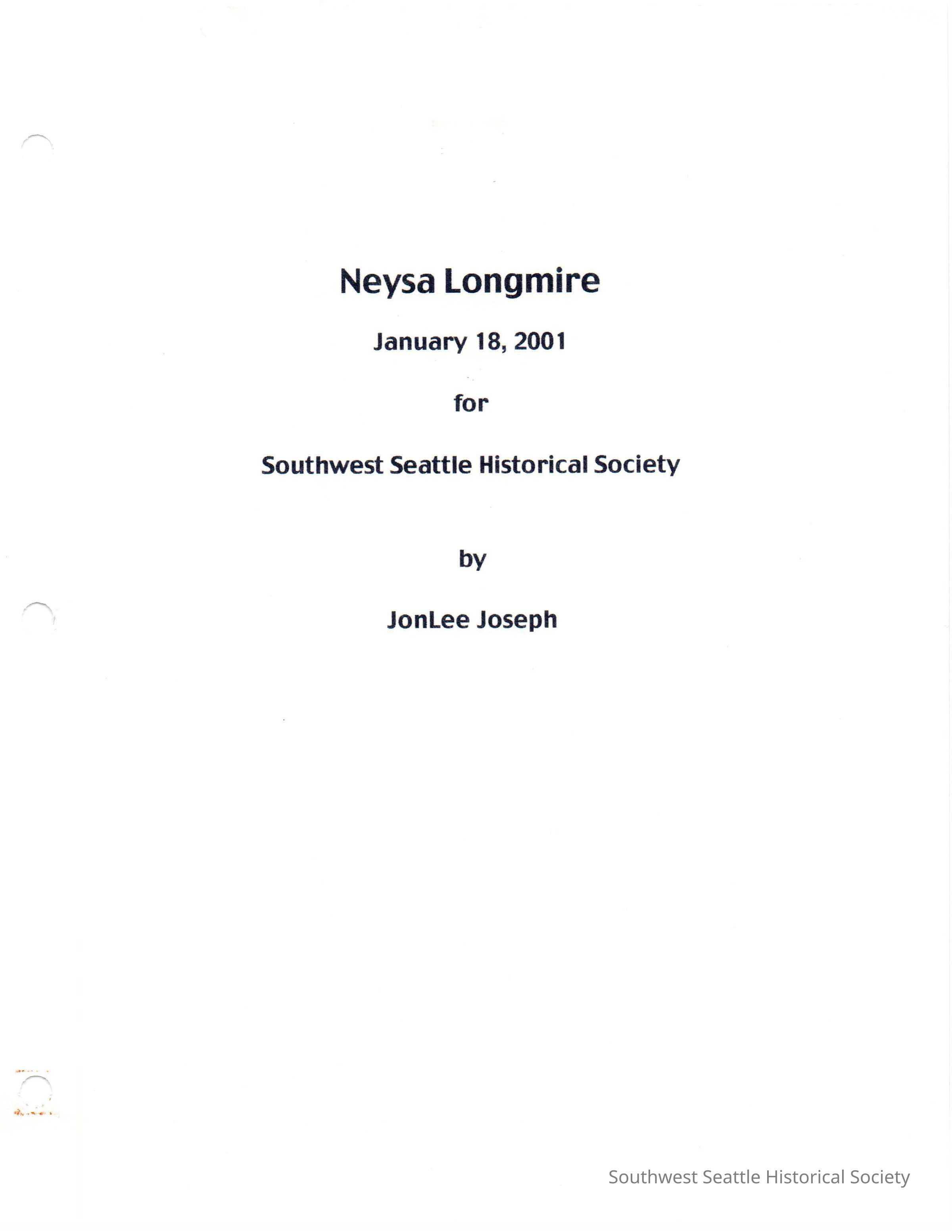 Neysa Longmire -interview Jan 18, 2001