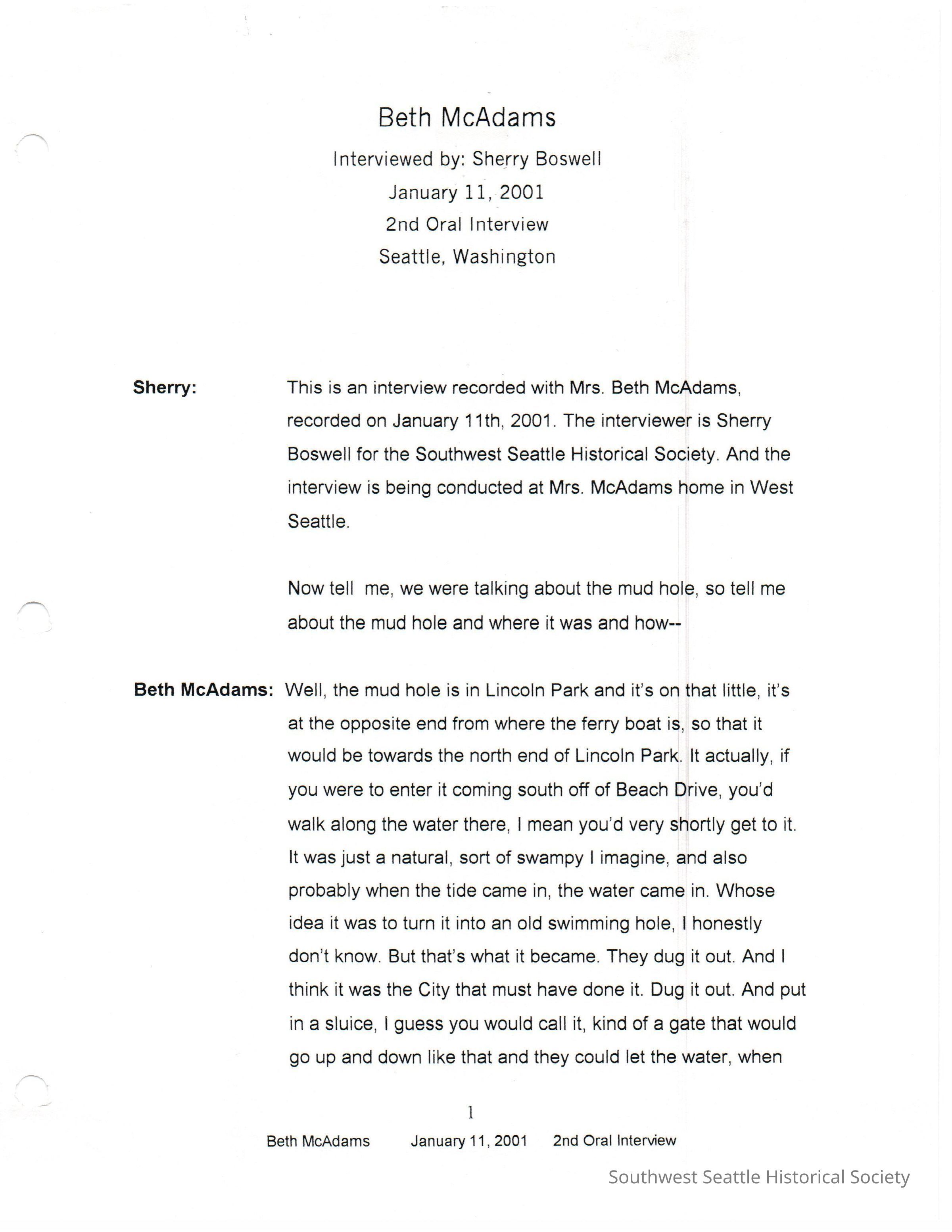 Beth Mcadams - Interview Jan 11, 2001