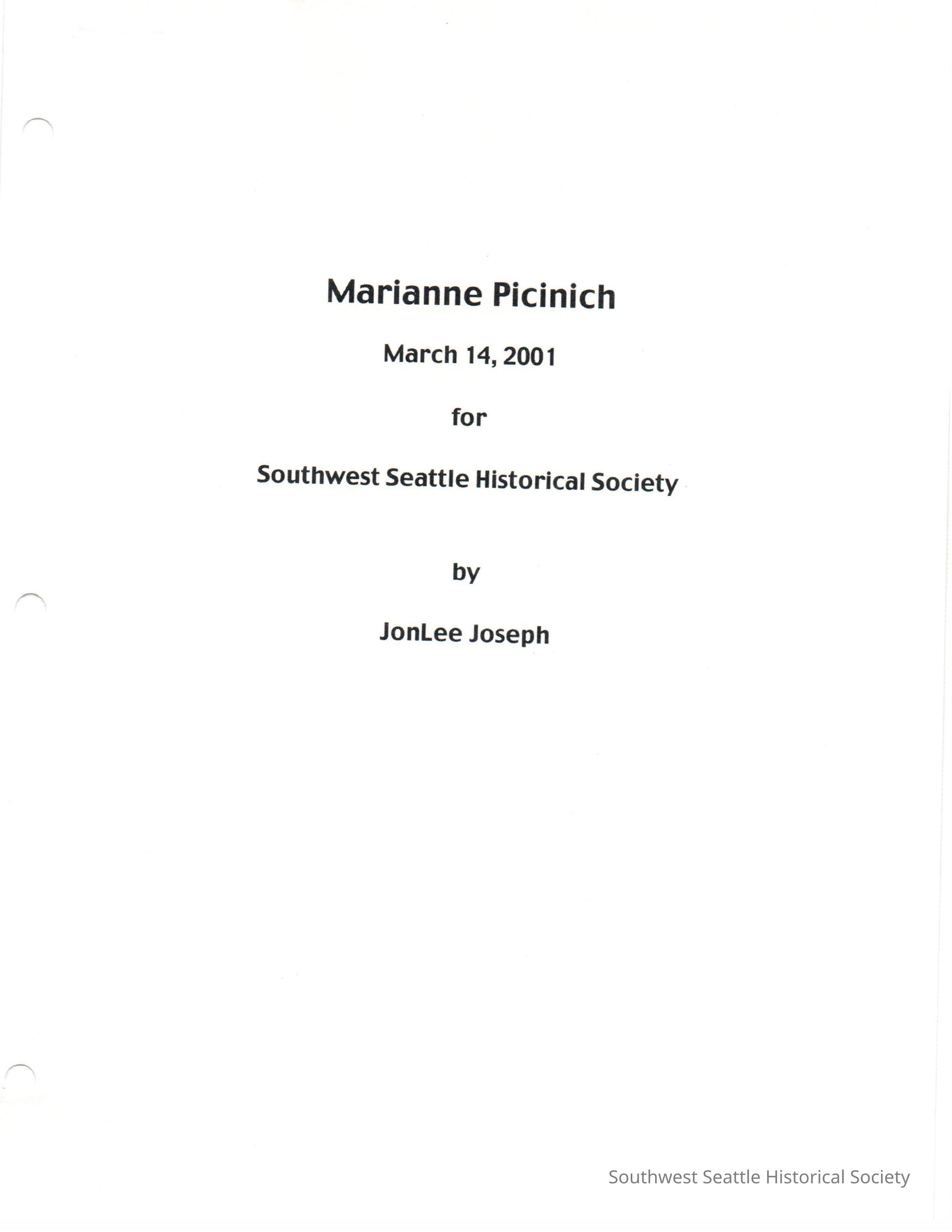 Marianne Picinich - Interview March 14, 2001
