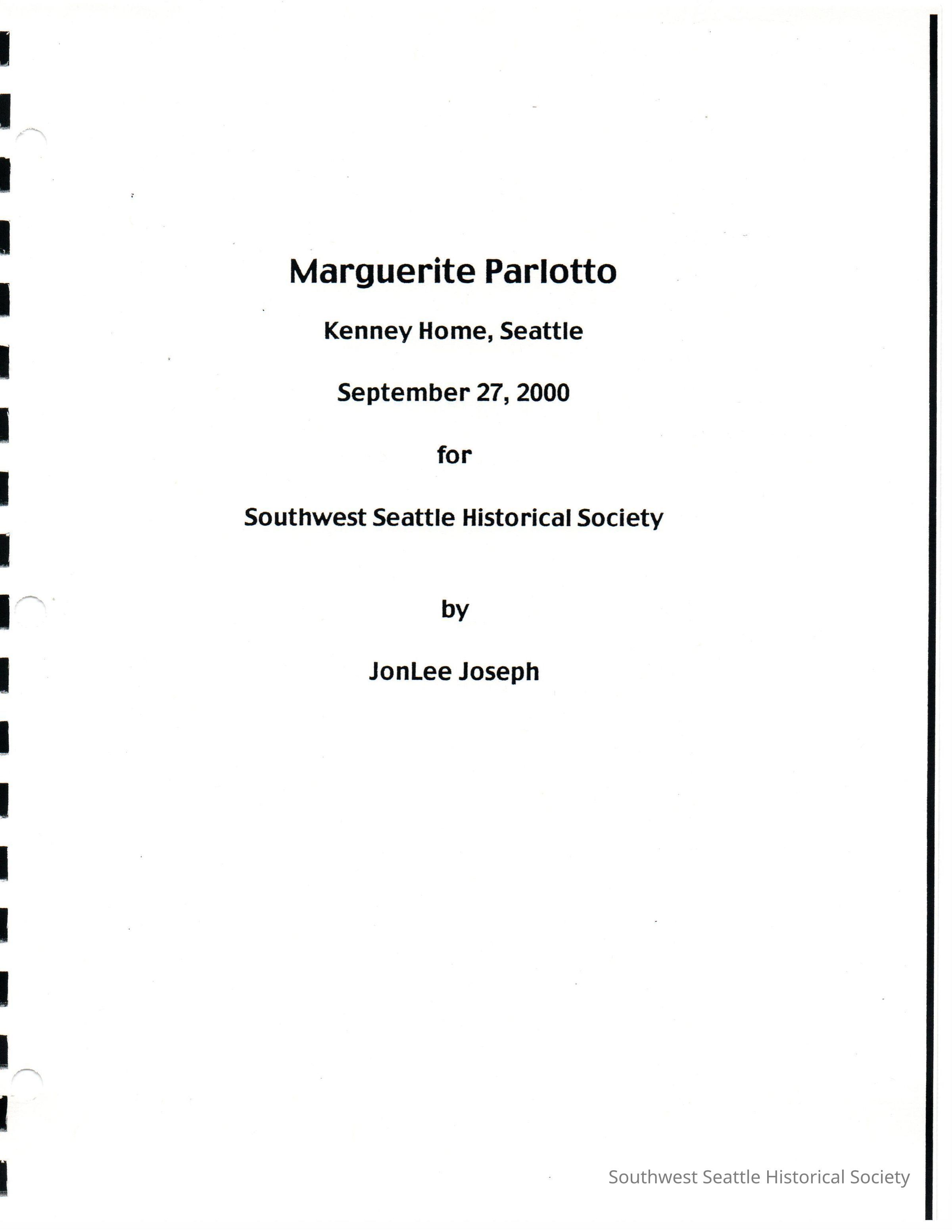 Marguerite Parlotto  -interview Sept 27, 2000