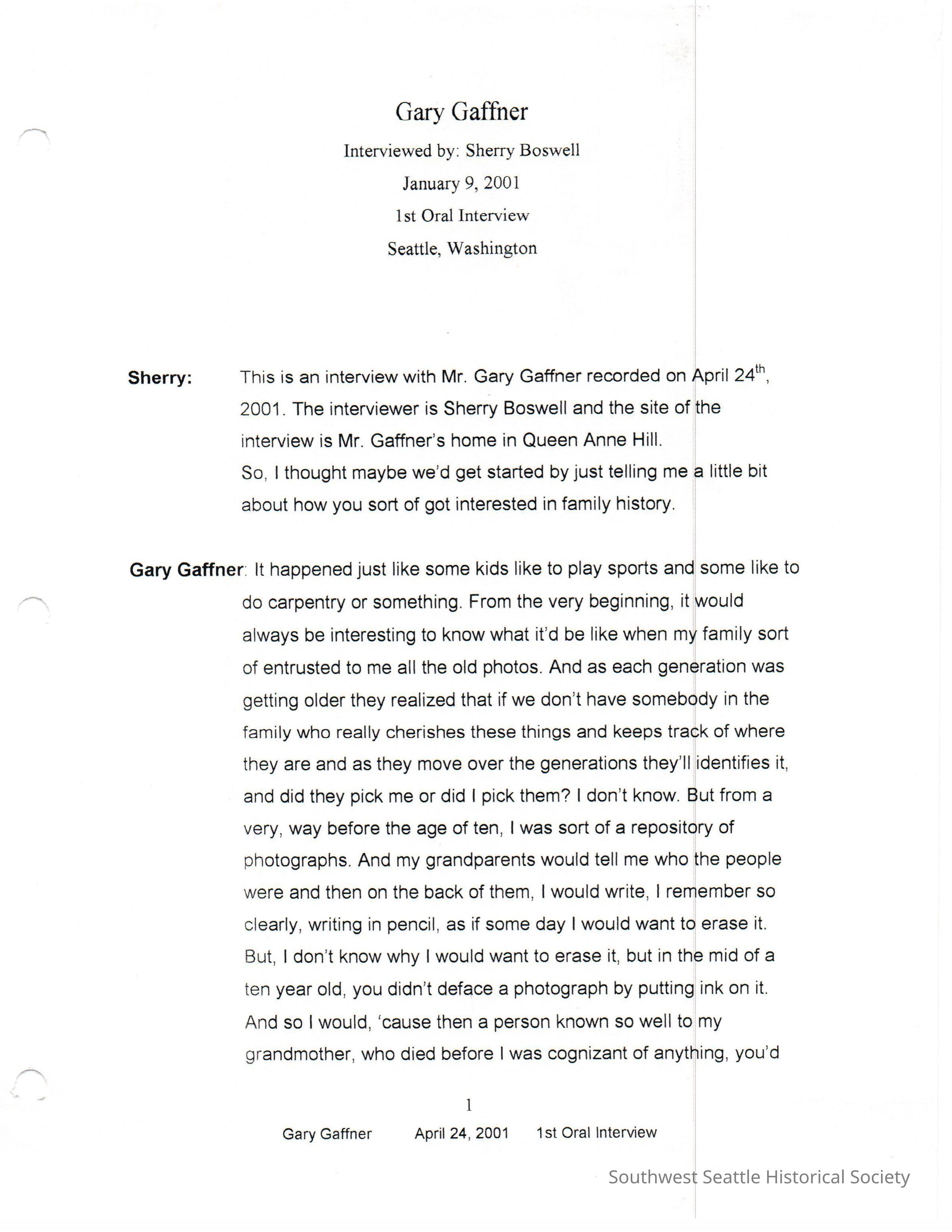 Gary Gaffner - Interview Jan 9, 2001
