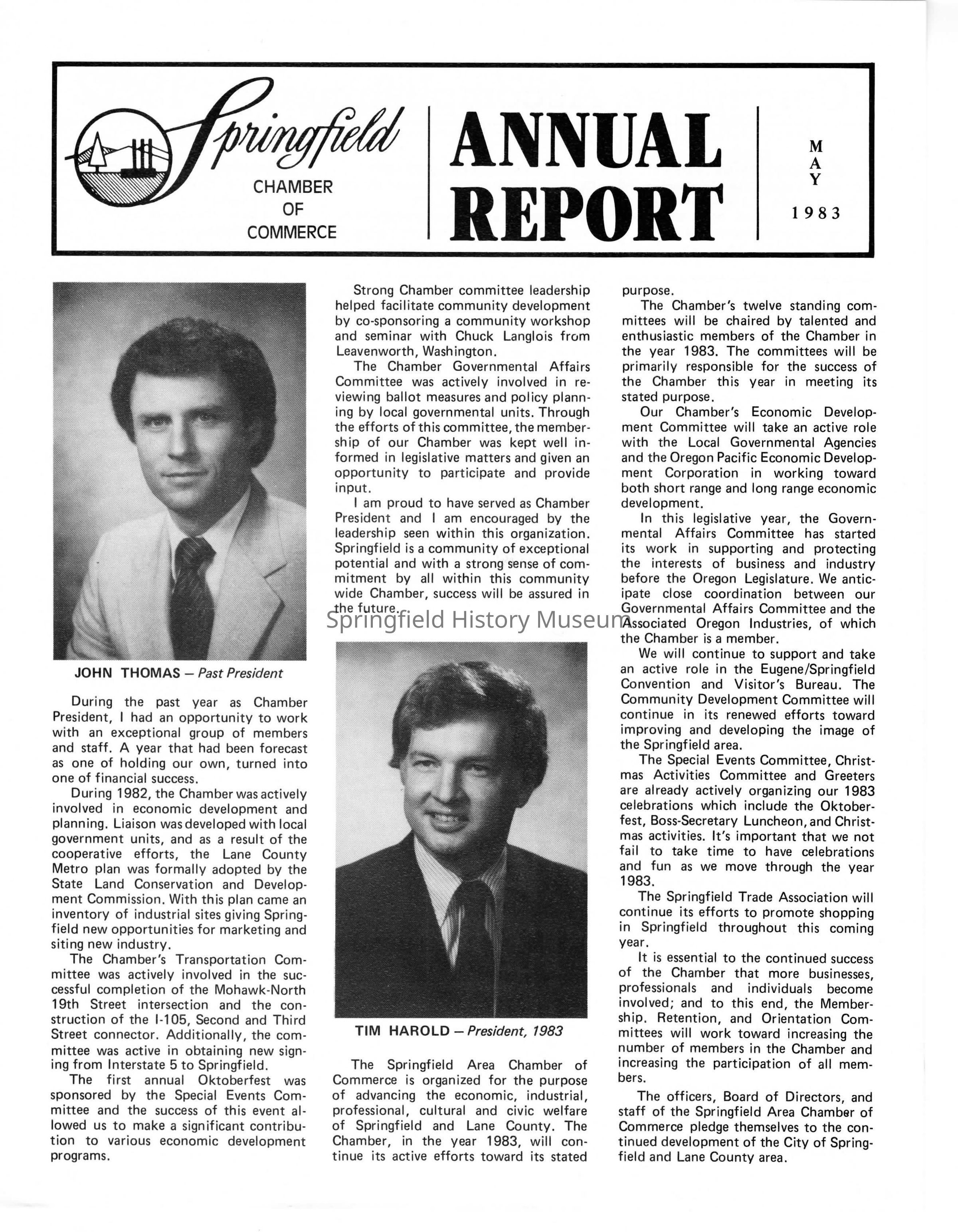 Annual Report, Springfield Chamber of Commerce, 1983: Click image to view pdf