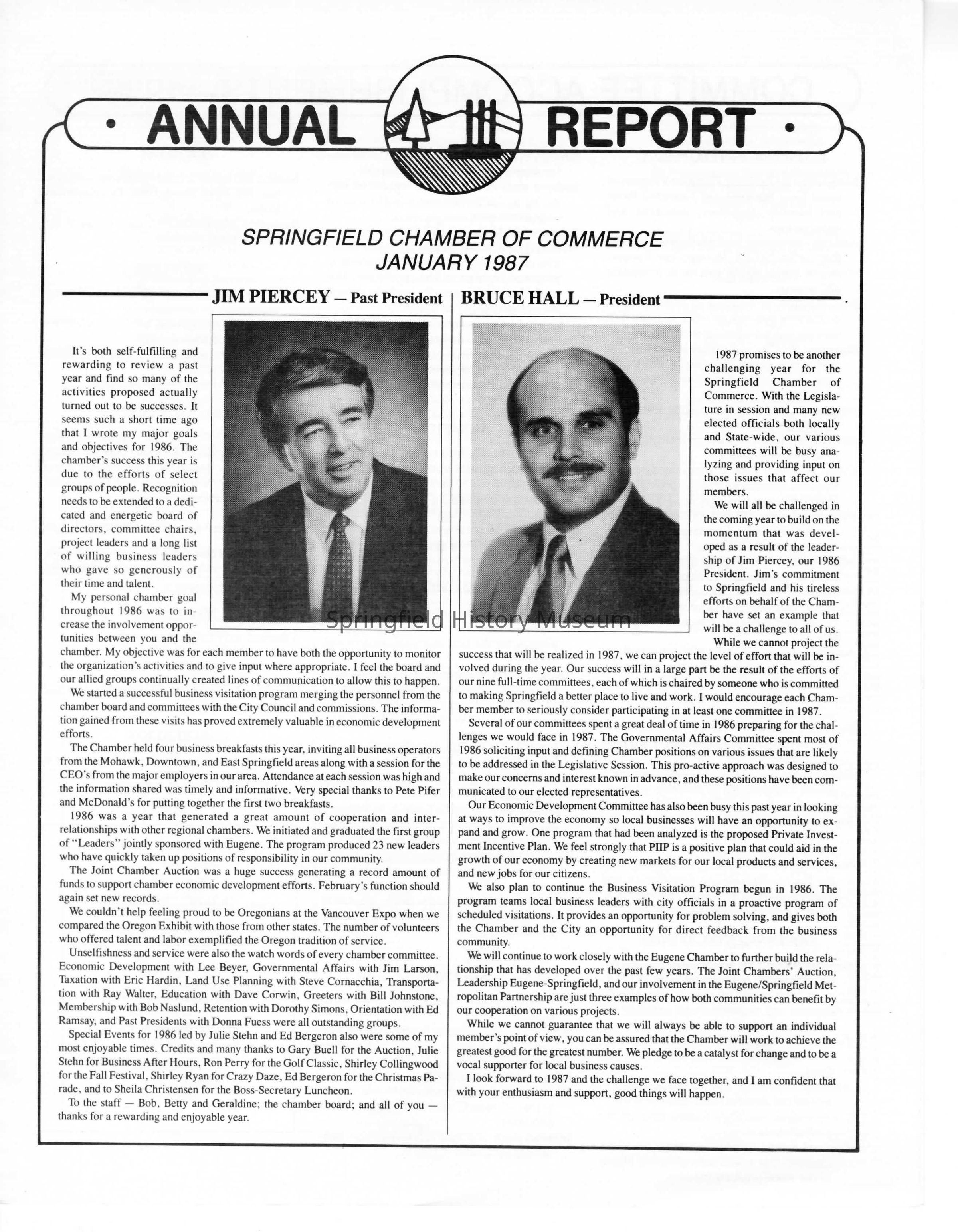 Annual Report, Springfield Chamber of Commerce, 1987: Click image to view pdf