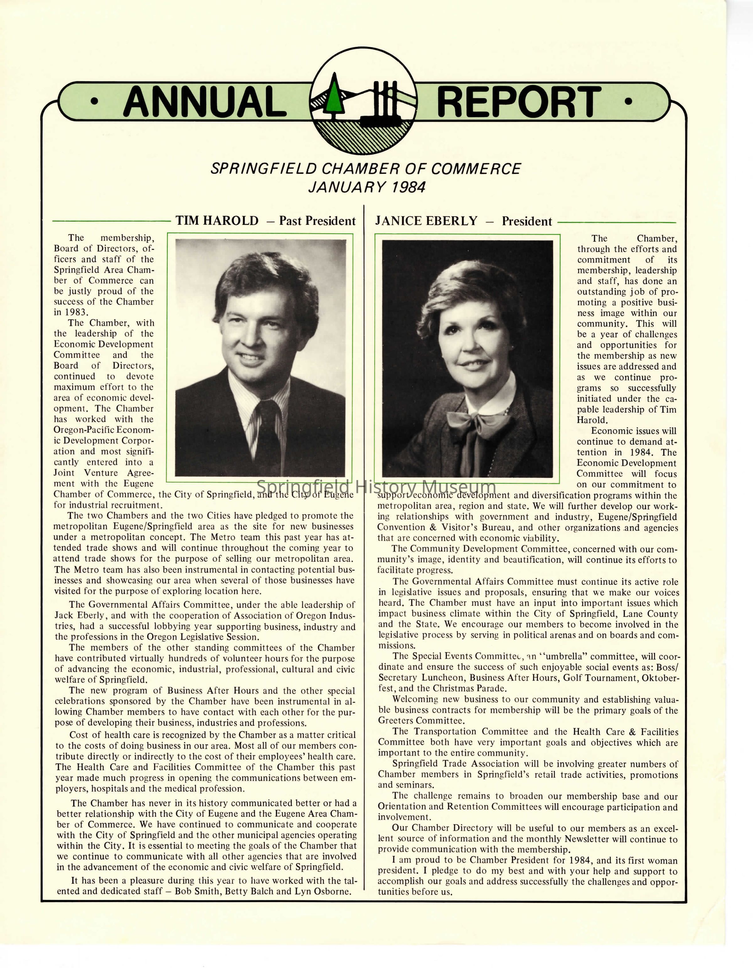 Annual Report, Springfield Chamber of Commerce, 1984: Click image to view pdf