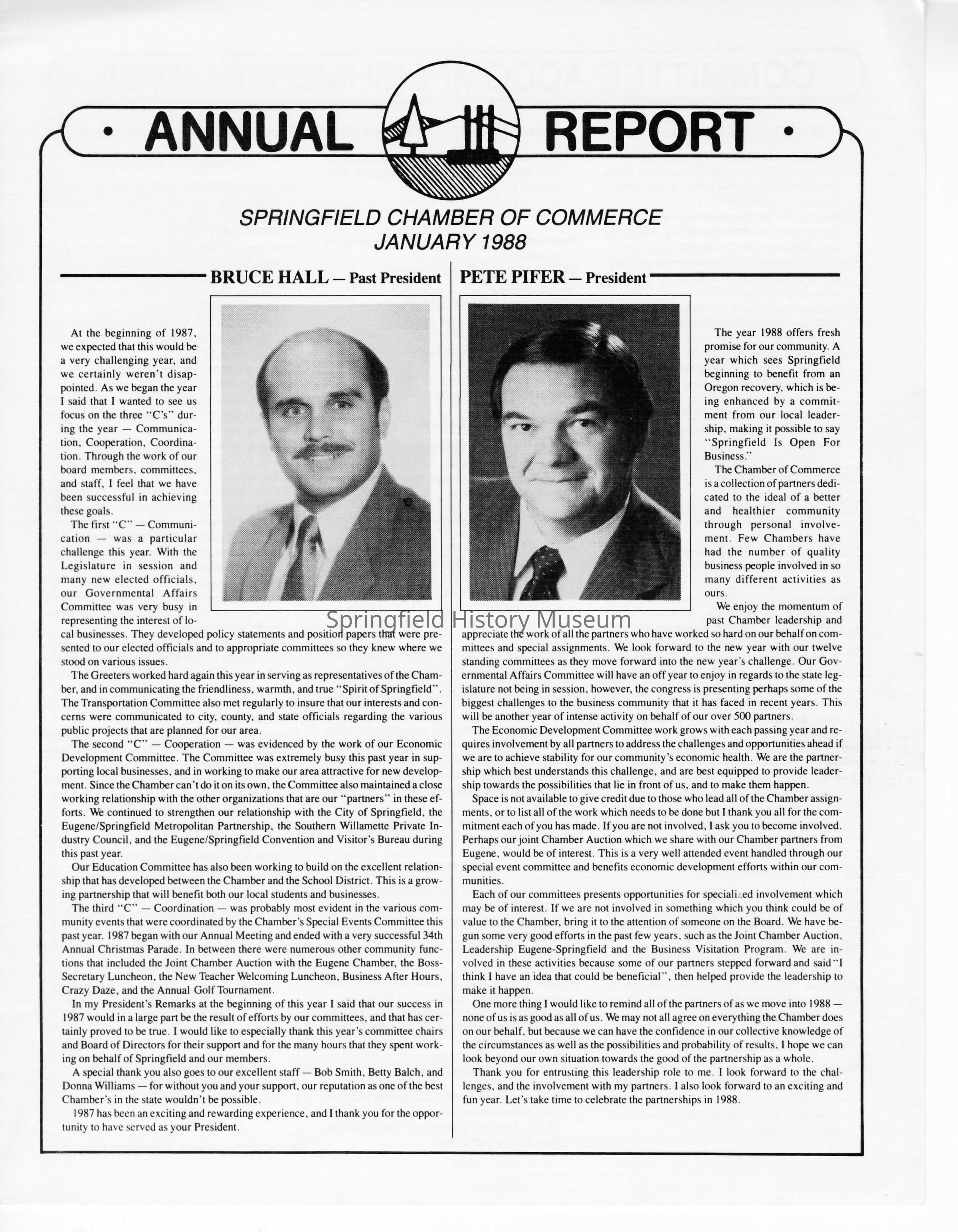 Annual Report, Springfield Chamber of Commerce, 1988: Click image to view pdf