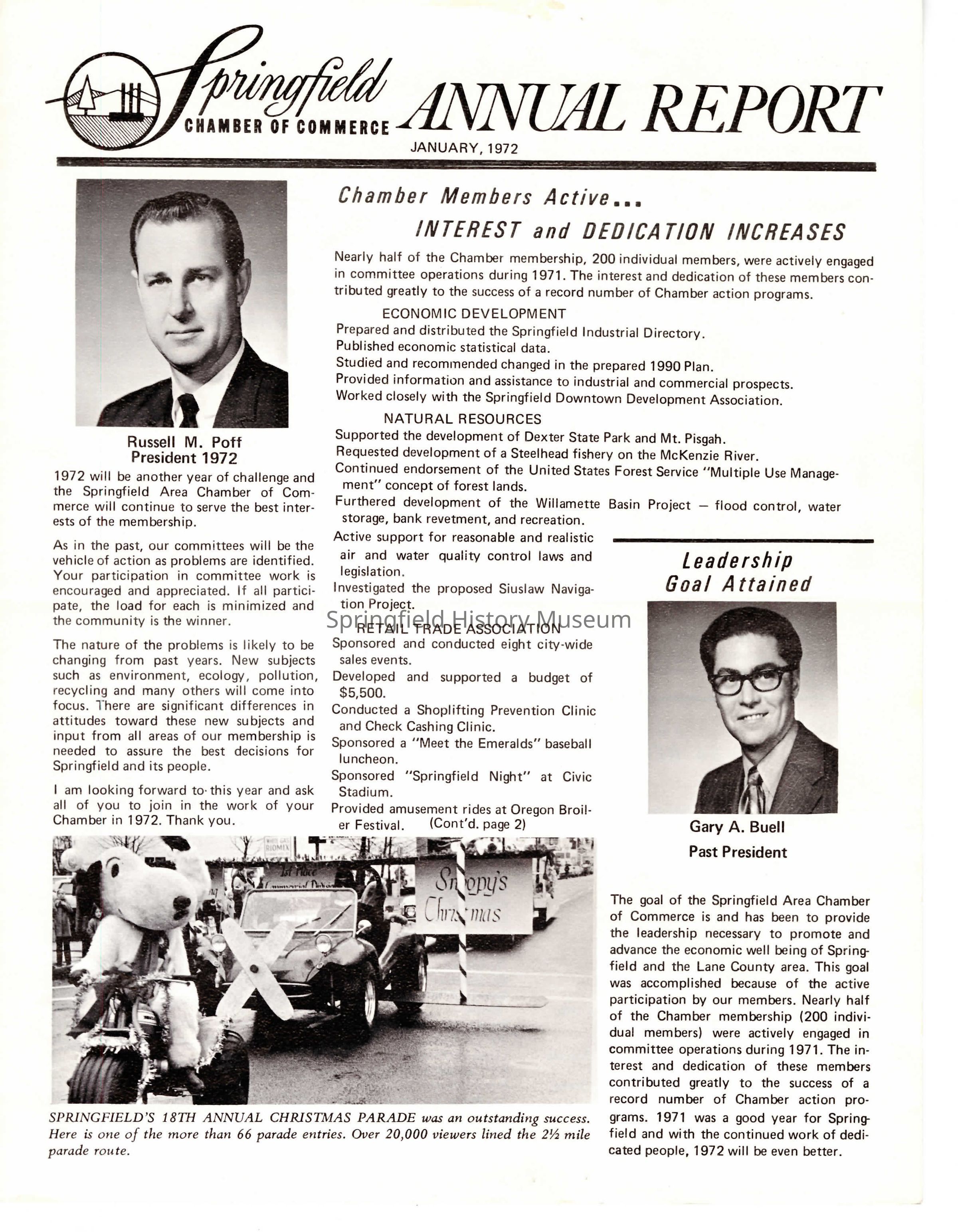 Springfield Chamber of Commerce Annual Report, 1972: Click image to view pdf