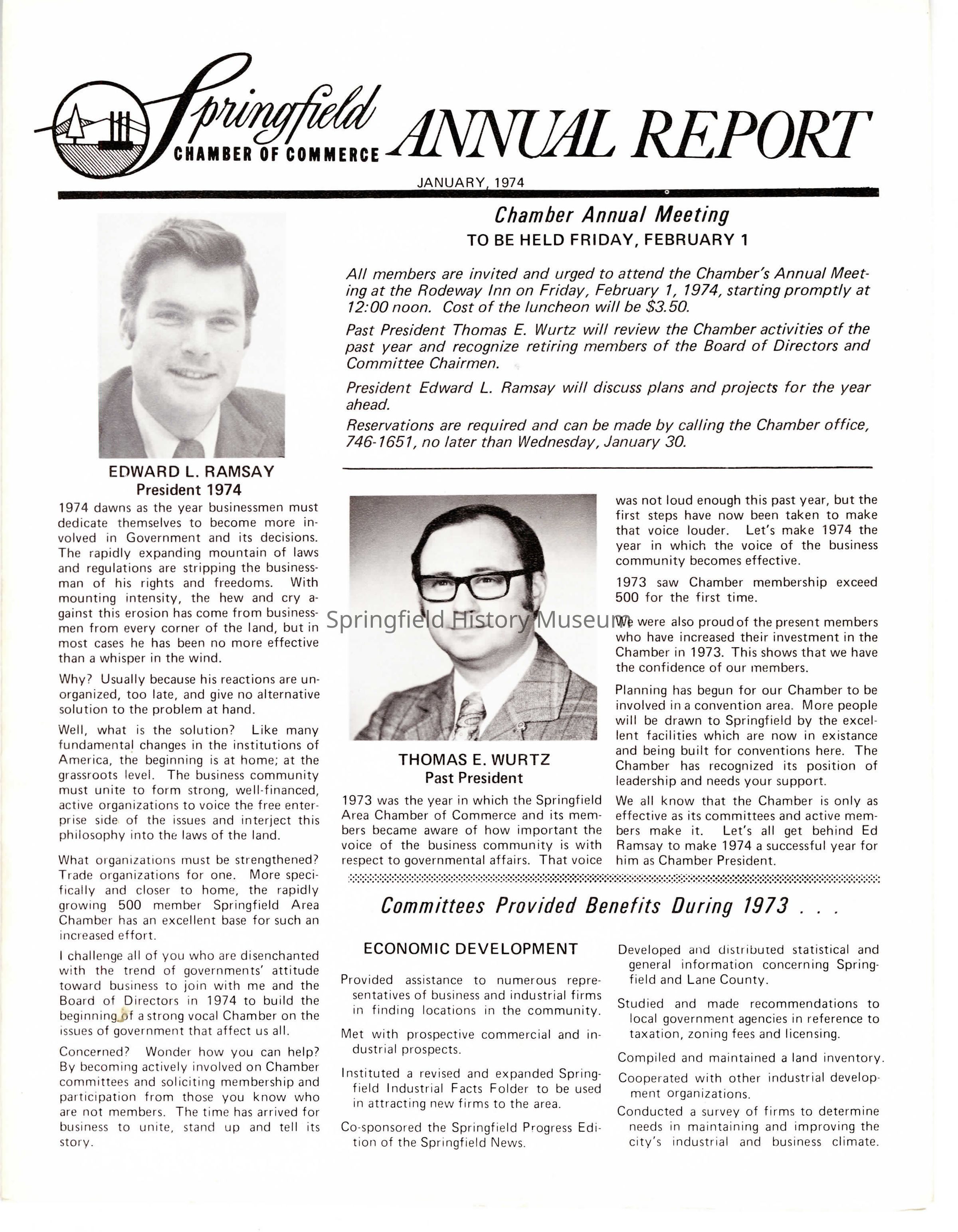 Annual Report, Springfield Chamber of Commerce, 1974: Click image to view pdf