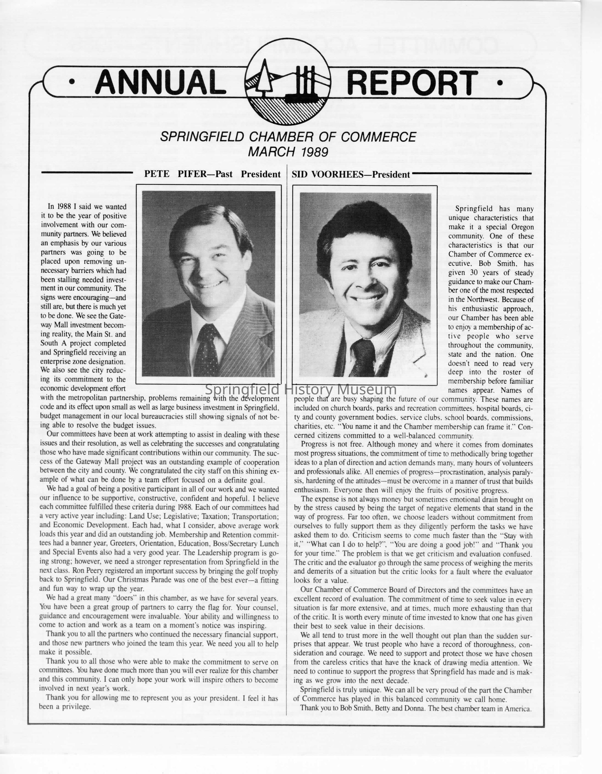 Annual Report, Springfield Chamber of Commerce, 1989: Click image to view pdf