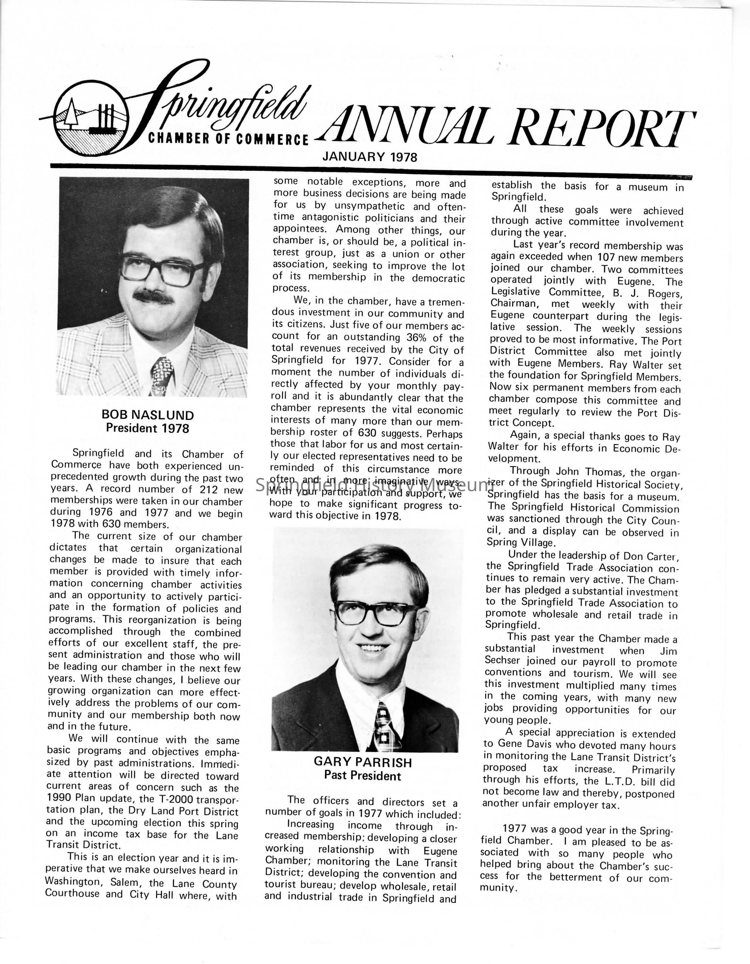 Annual Report, Springfield Chamber of Commerce, 1978: Click image to view pdf