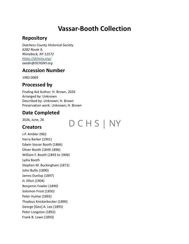 VASSAR-BOOTH: Vassar-Booth Collection