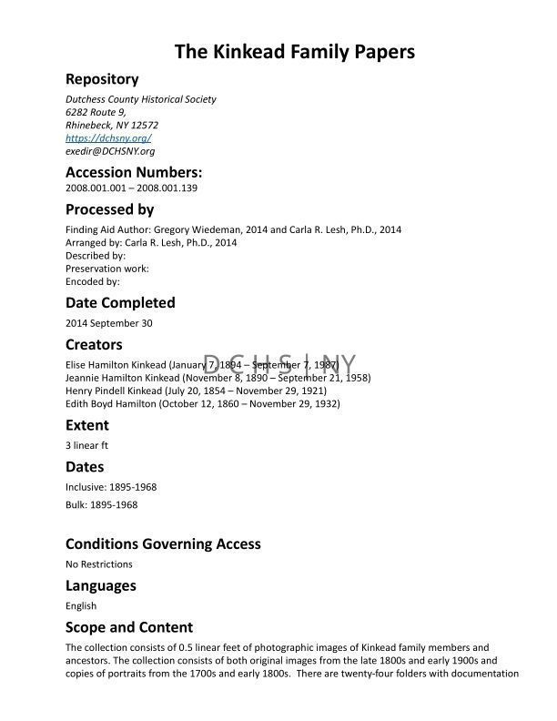 KINKEAD: Kinkead Family Papers