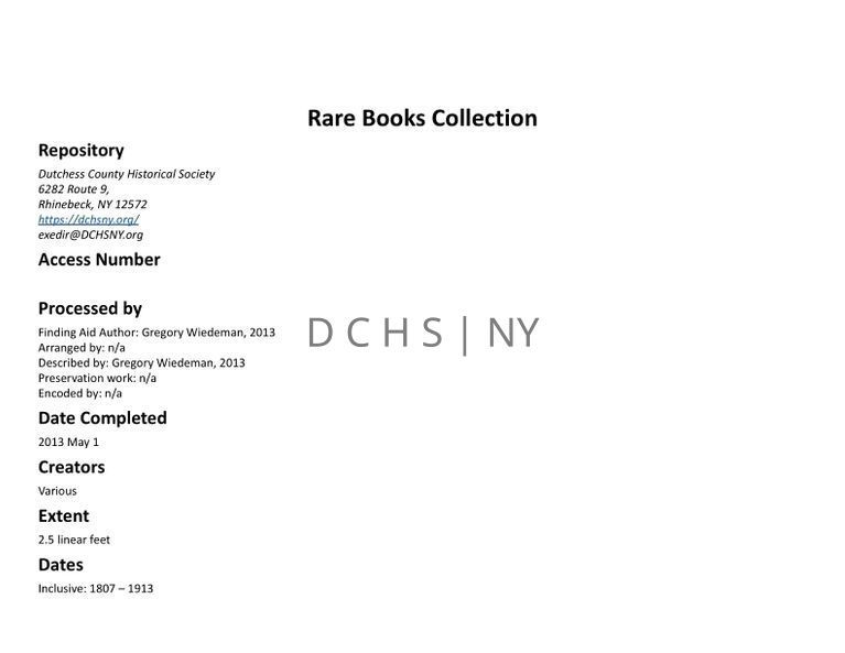 RARE BOOKS: Rare Books Collection
