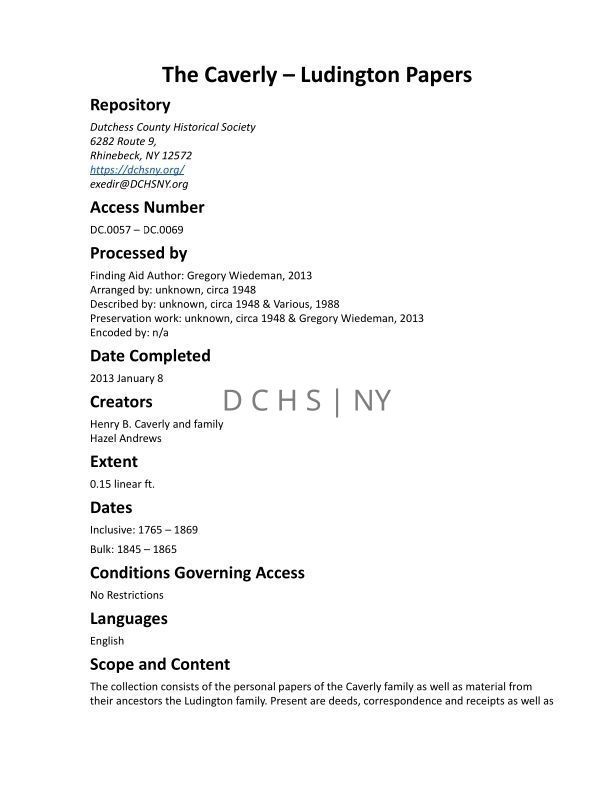 CAVERLY-LUDINGTON: Caverly-Ludington Papers