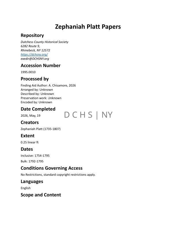 PLATT: Zephaniah Platt Papers