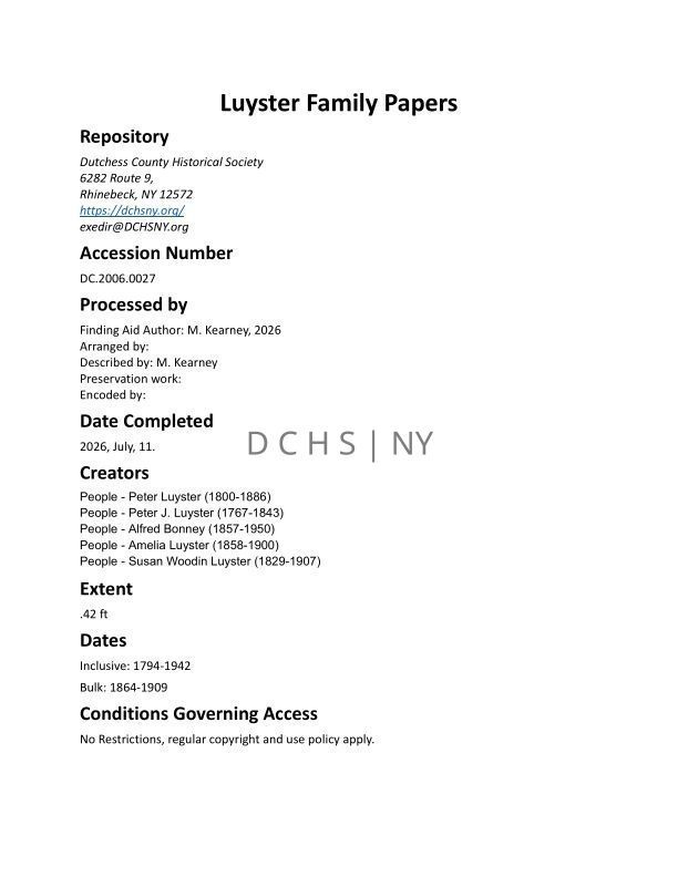 LUYSTER: Luyster Family Papers