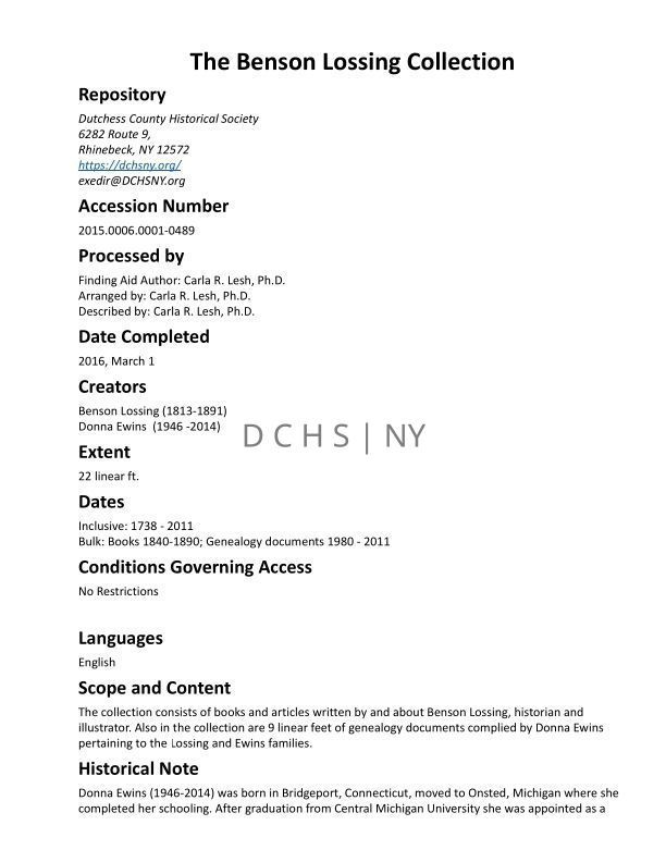 LOSSING: Benson Lossing Collection