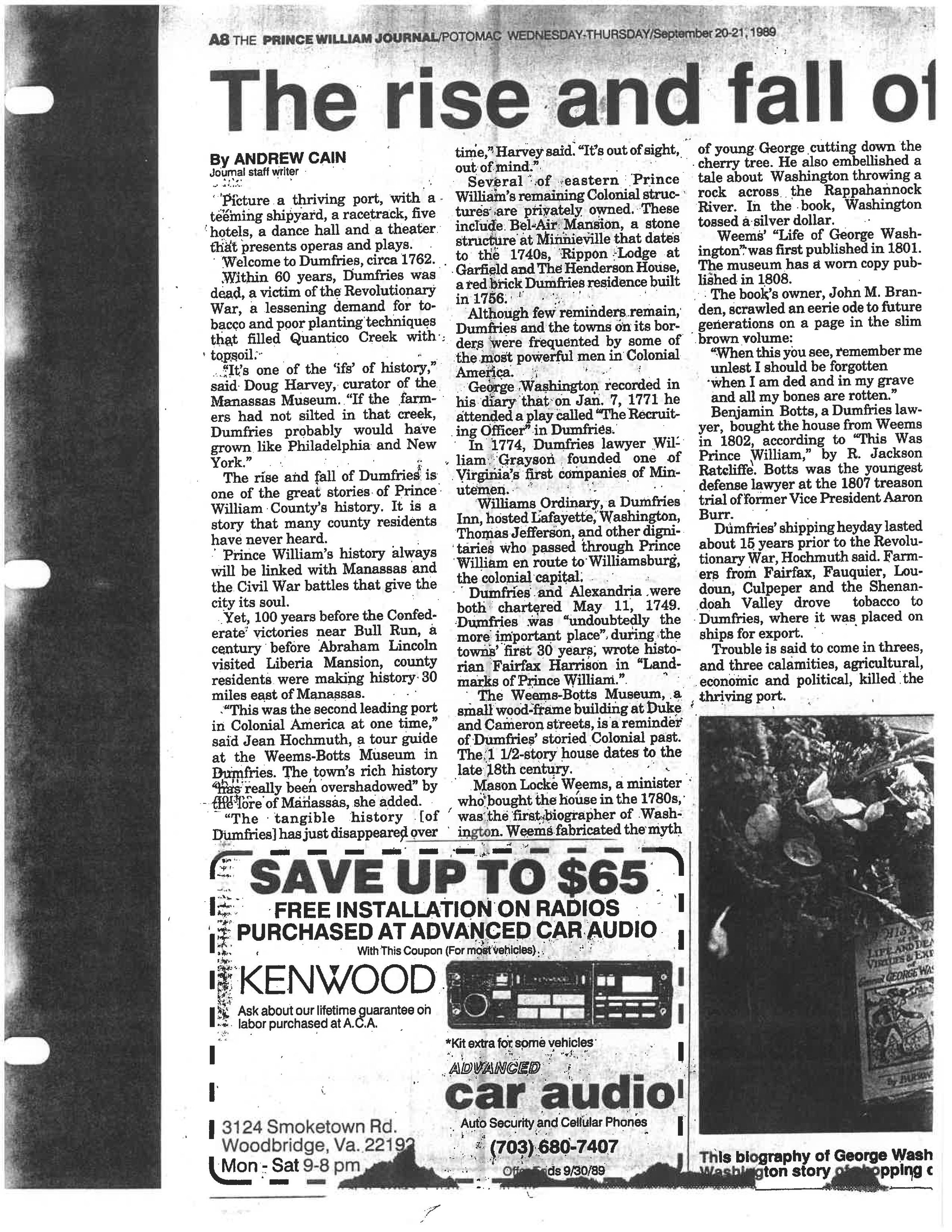 Paul Bates/Journal: Bottom center picture: This biography of George Washington is the source of the Washington story of chopping down the cherry tree.

Left Picture: This is an oil portrait of Mason Locke Weems by an unknown artist in the Weems-Bott Museum.

Bottom left picture: The Weems-Botts Museum is loaded with the town's rich history formed during the late 1700s and early 1800s.