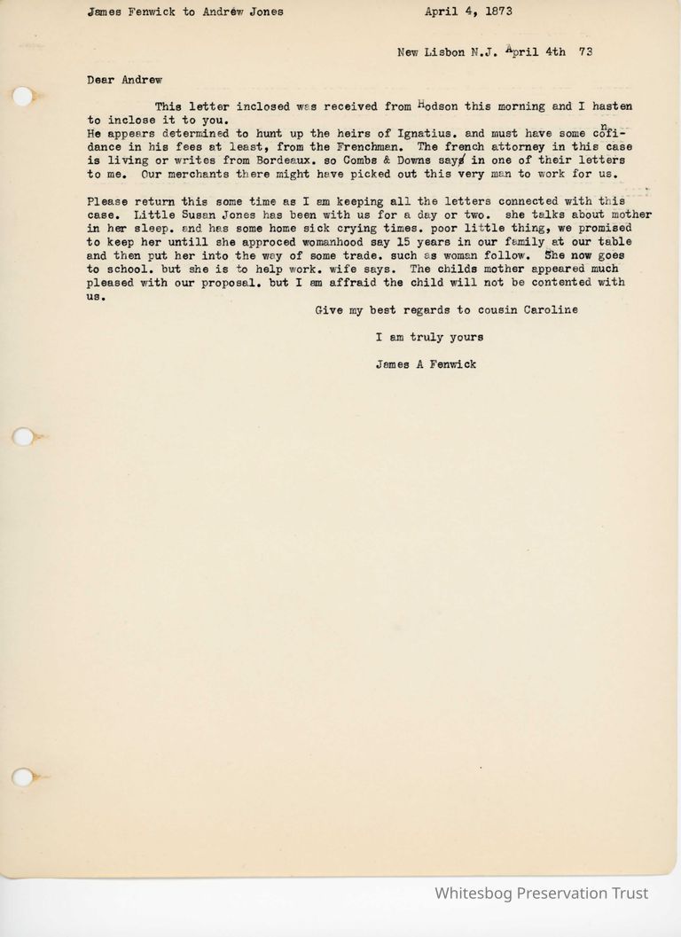          James Fenwick to Andrew Jones - April 4, 1873 picture number 1
   