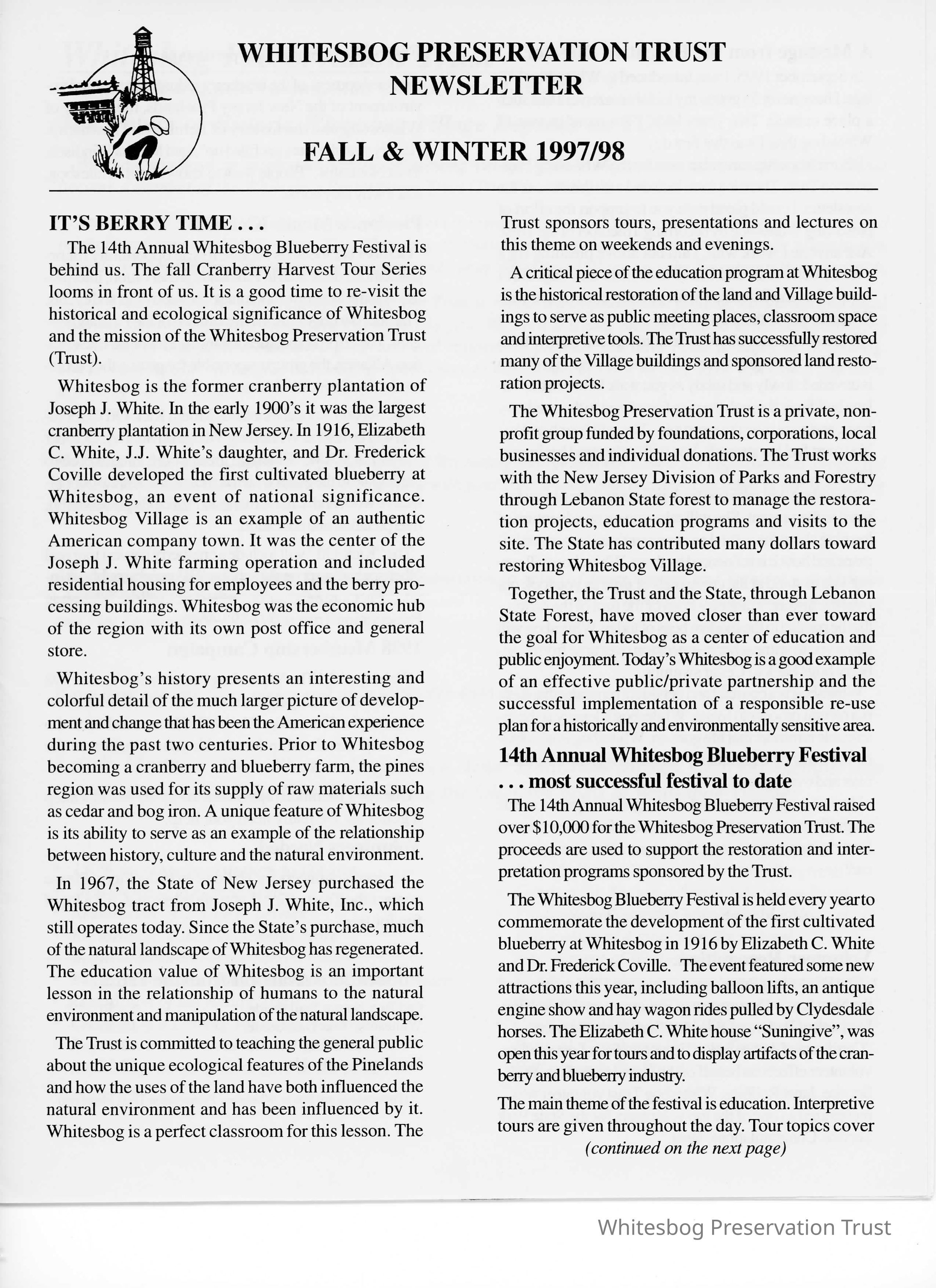 The Whitesbog Preservation Trust Newsletter picture number 1