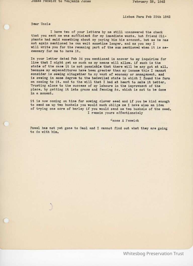          James Fenwick to Benjamin Jones - February 25, 1842 picture number 1
   