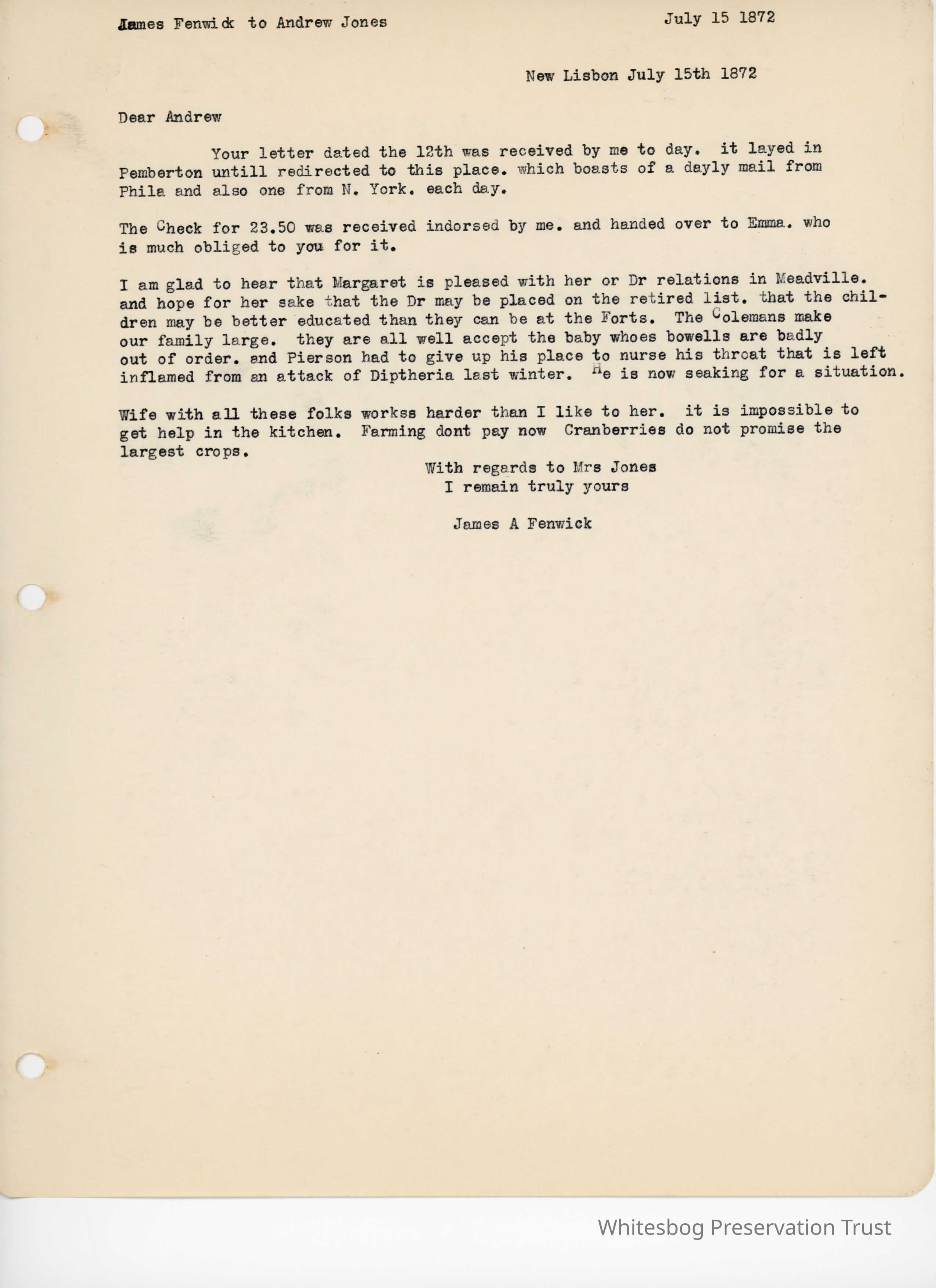          James Fenwick to Andrew Jones - July 15, 1872 picture number 1
   