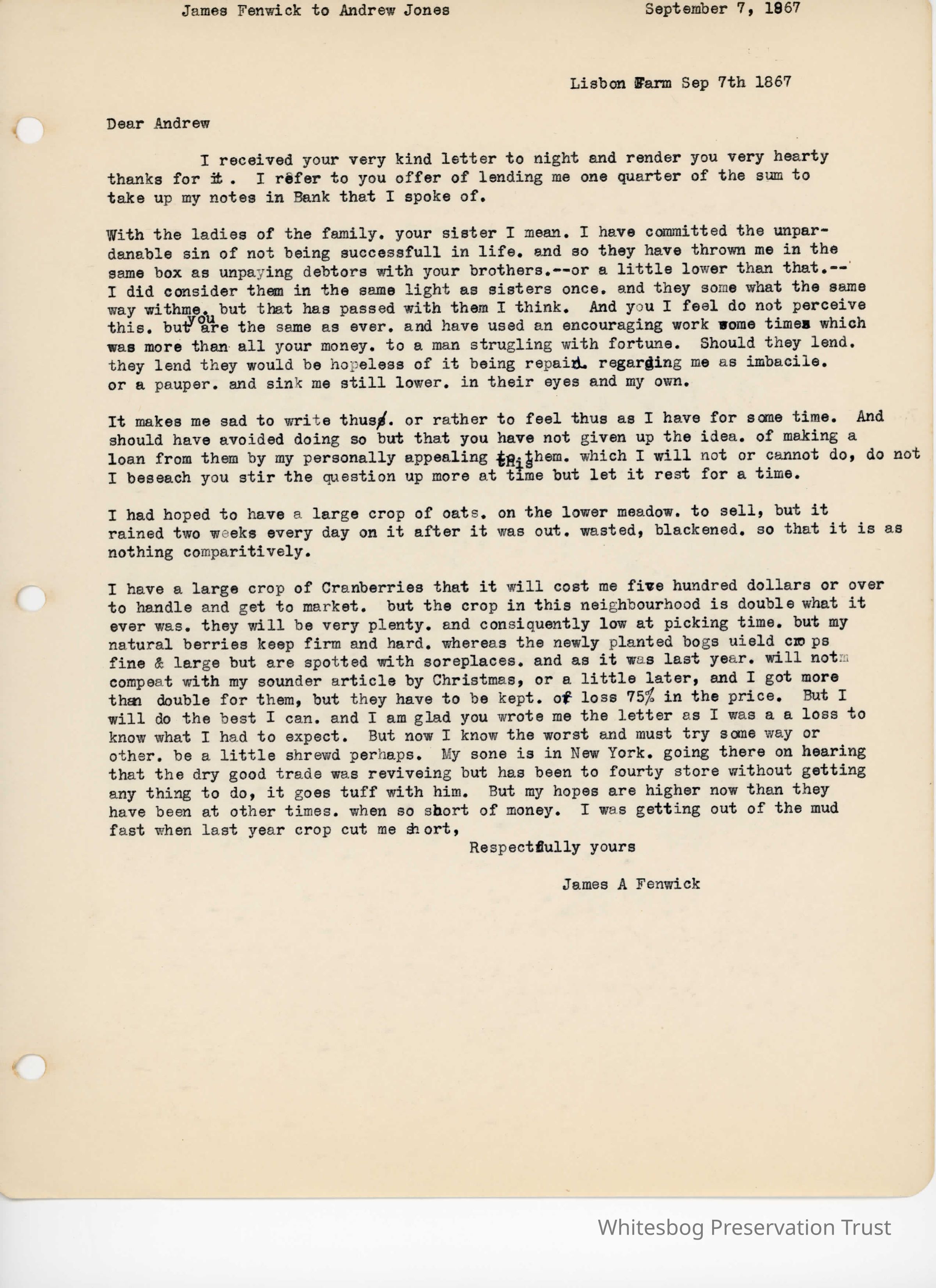 James Fenwick to Andrew Jones - September 7, 1867 picture number 1