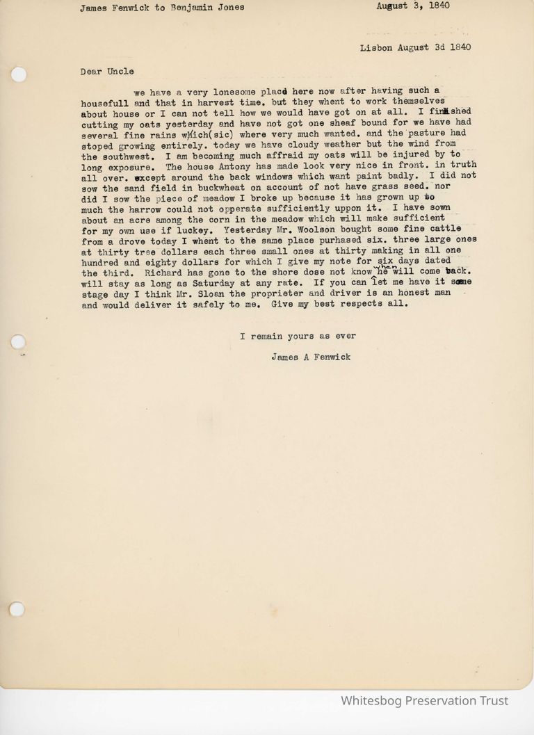          James Fenwick to Benjamin Jones - August 3, 1840 picture number 1
   