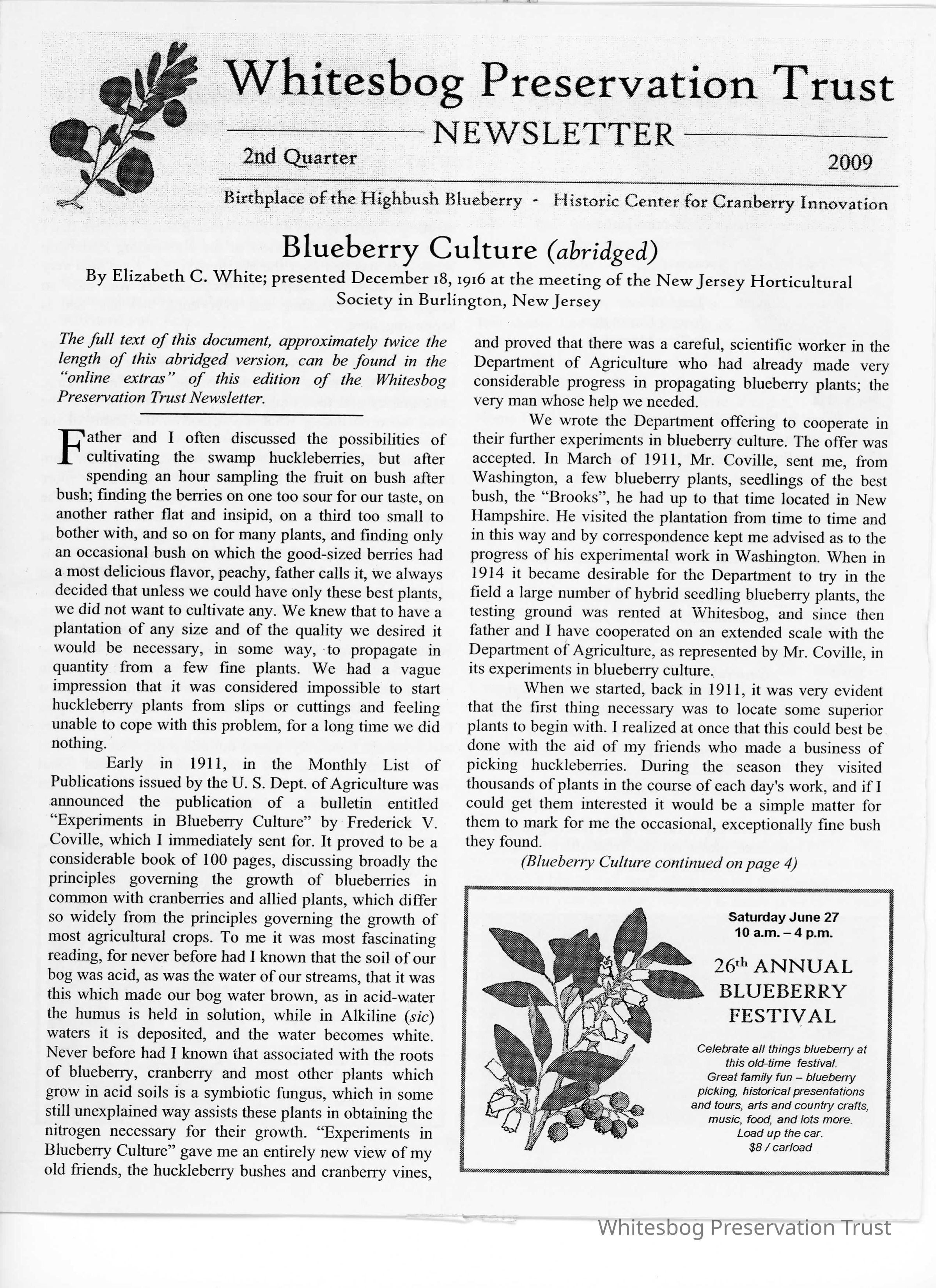The Whitesbog Preservation Trust Newsletter picture number 1