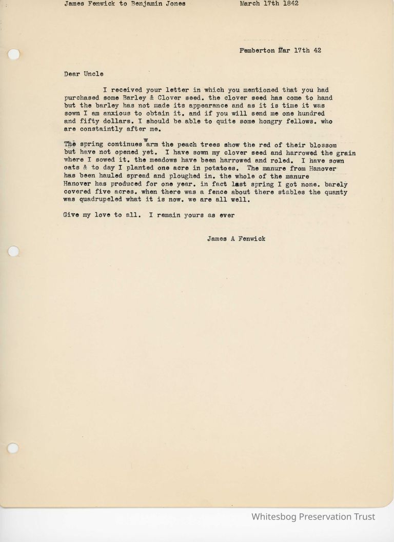          James Fenwick to Benjamin Jones - March 17, 1842 picture number 1
   