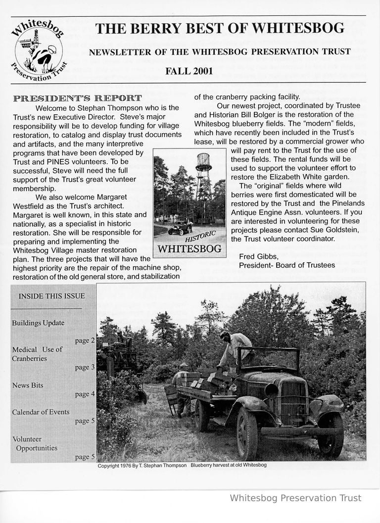          The Whitesbog Preservation Trust Newsletter - The Berry Best of Whitesbog picture number 1
   