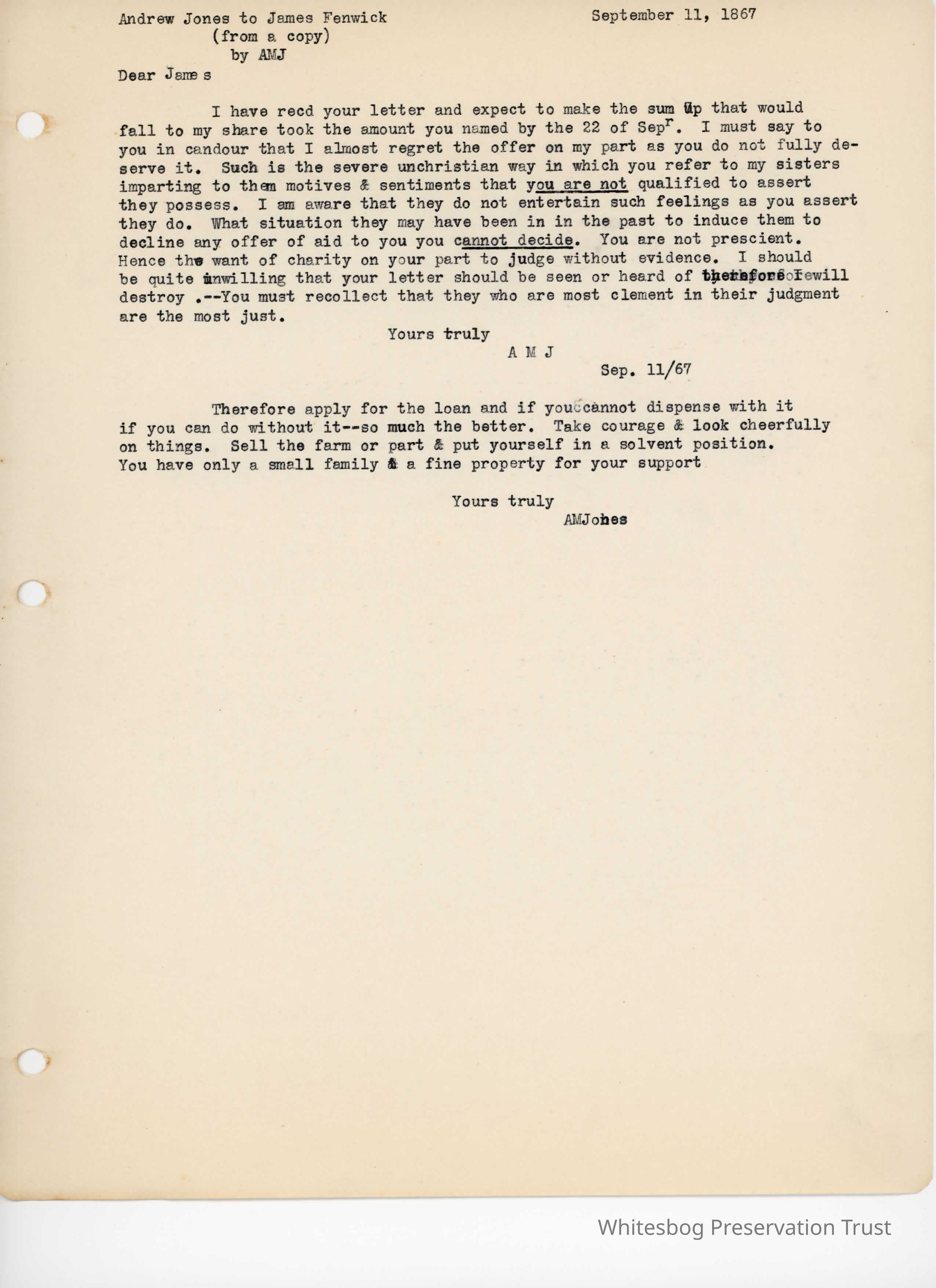          Andrew Jones to James Fenwick - September 11, 1867 picture number 1
   