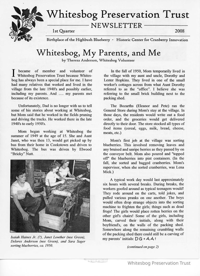          The Whitesbog Preservation Trust Newsletter picture number 1
   
