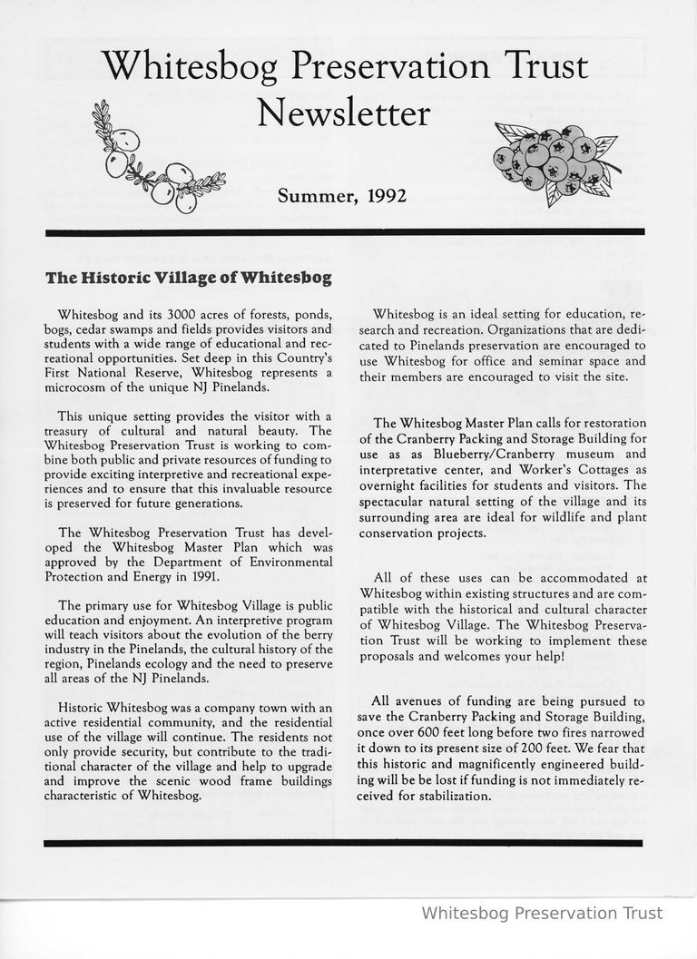          The Whitesbog Preservation Trust Newsletter picture number 1
   