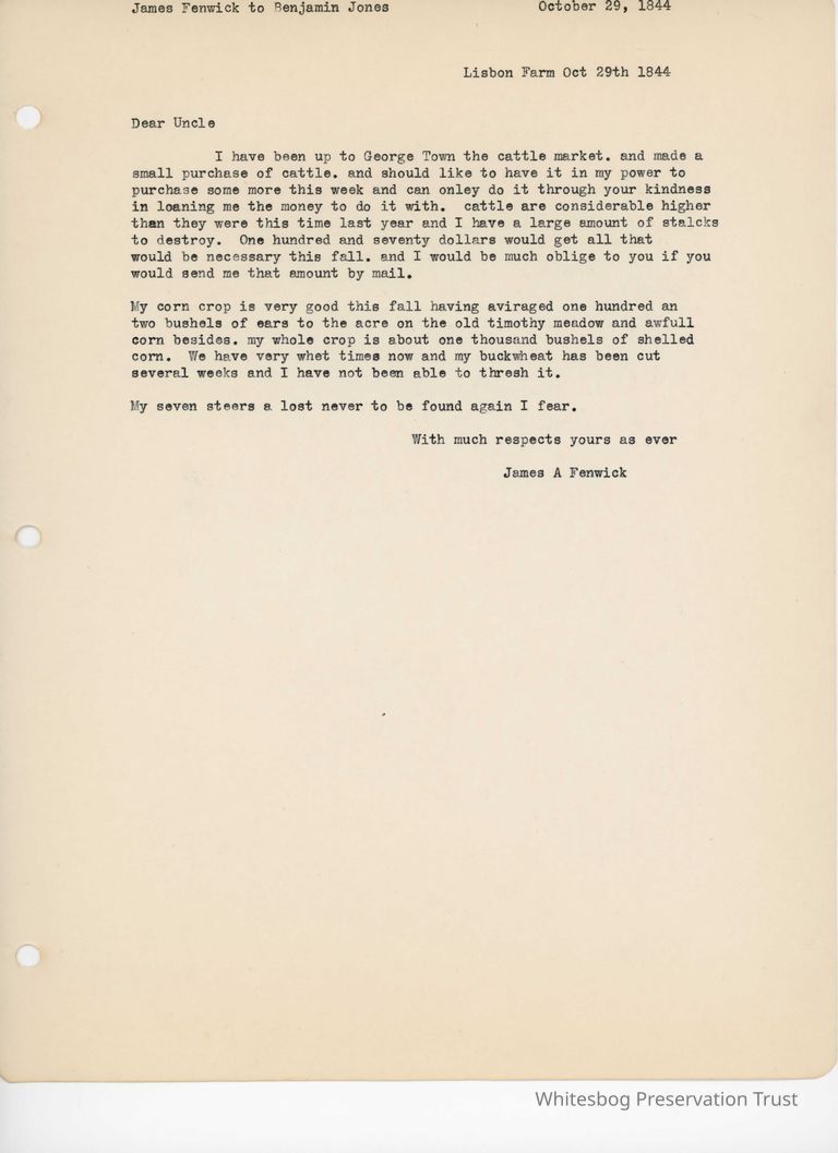          James Fenwick to Benjamin Jones - October 29, 1844 picture number 1
   