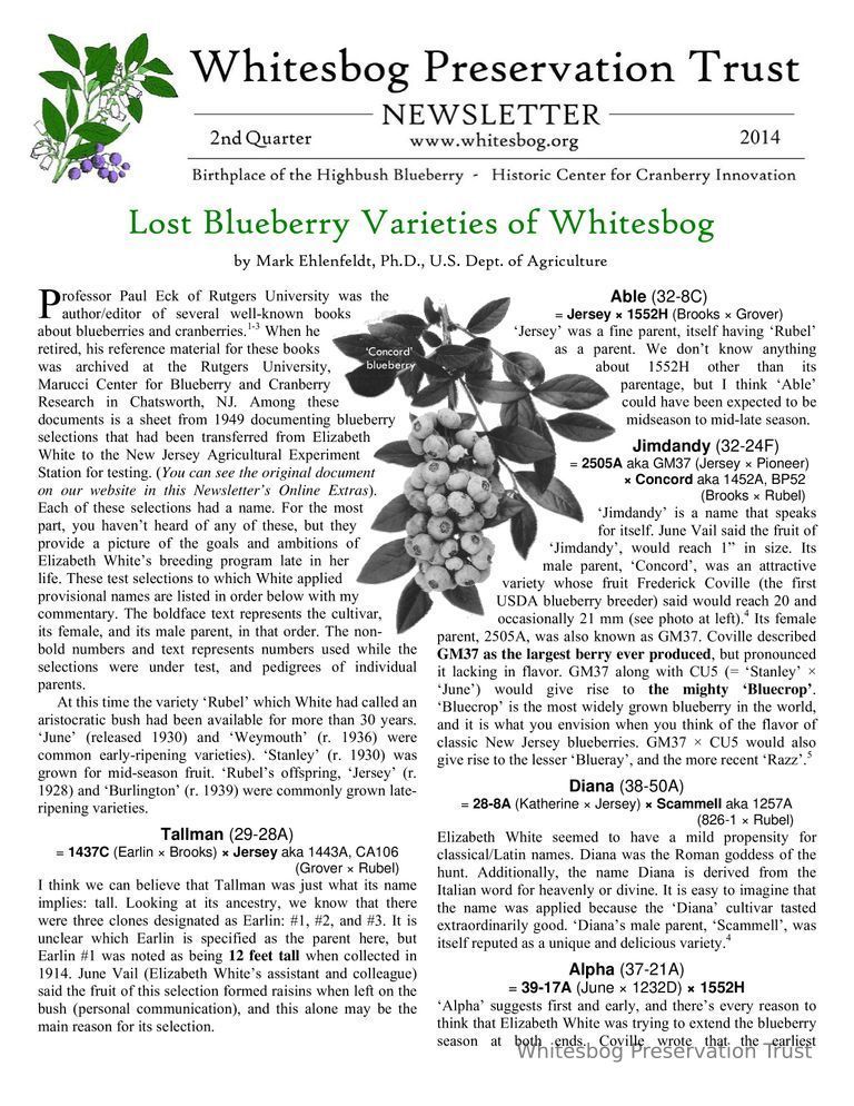          The Whitesbog Preservation Trust Newsletter picture number 1
   