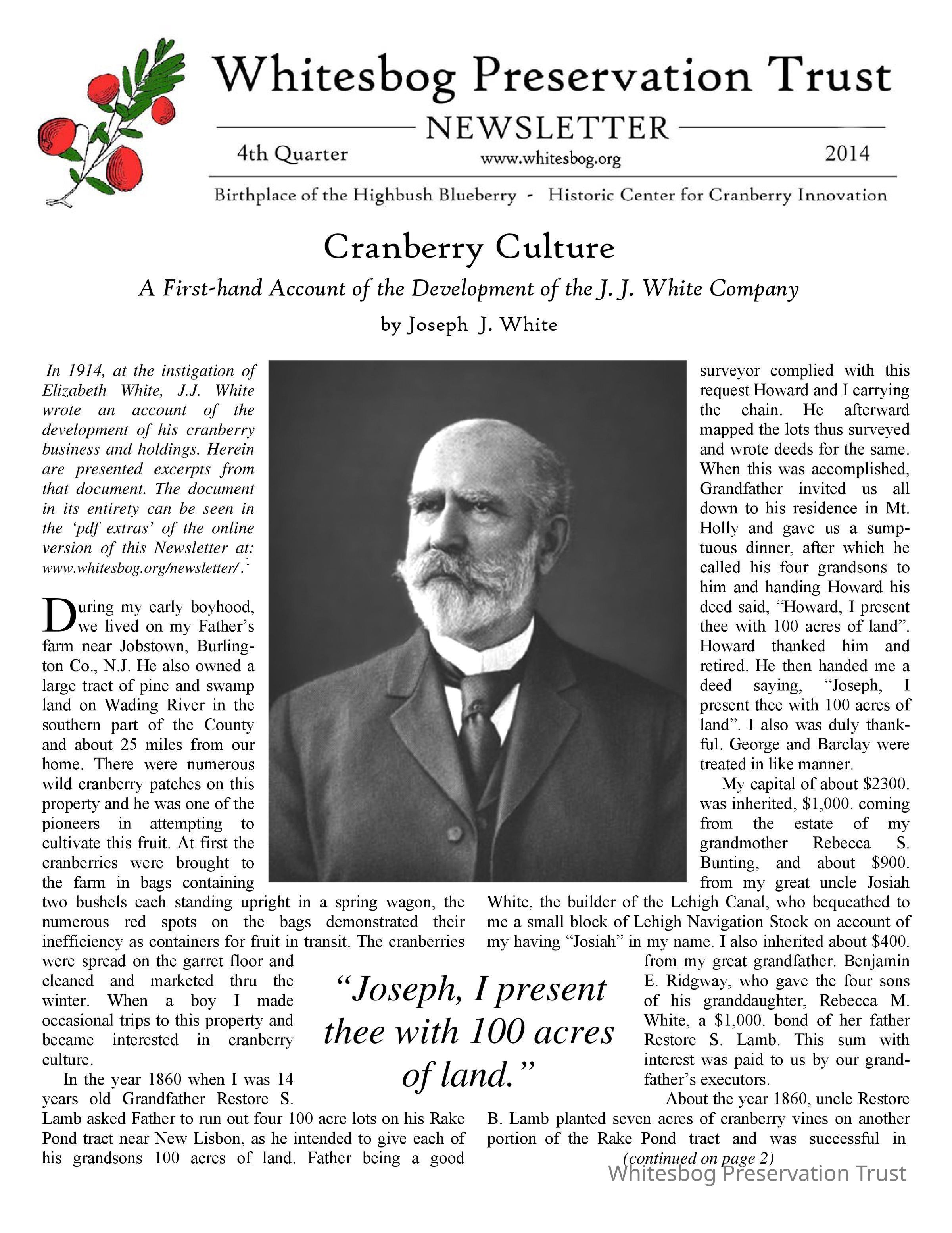          Whitesbog Preservation Trust Newsletter picture number 1
   