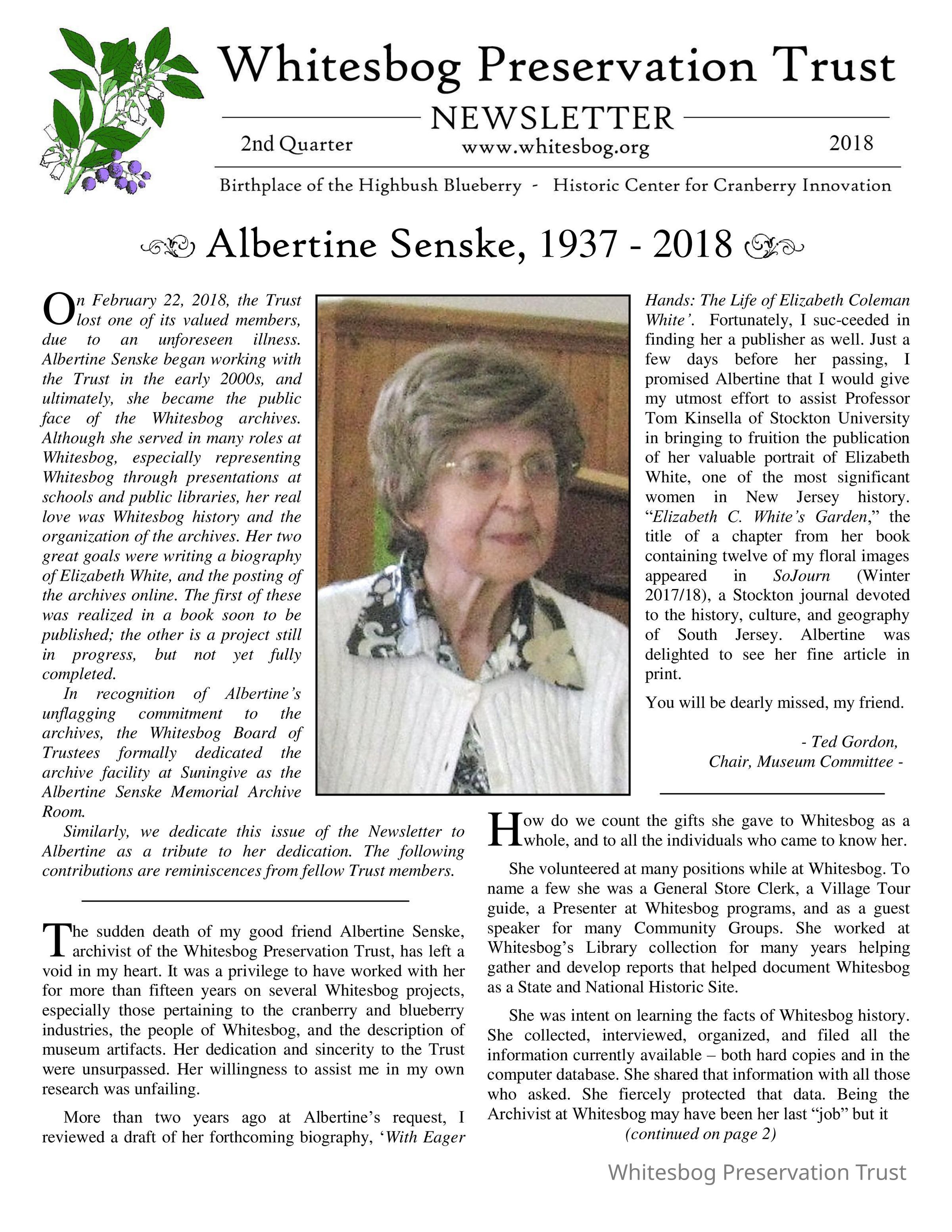 The Whitesbog Preservation Trust Newsletter picture number 1