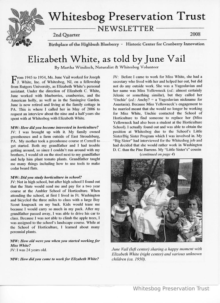          The Whitesbog Preservation Trust Newsletter picture number 1
   