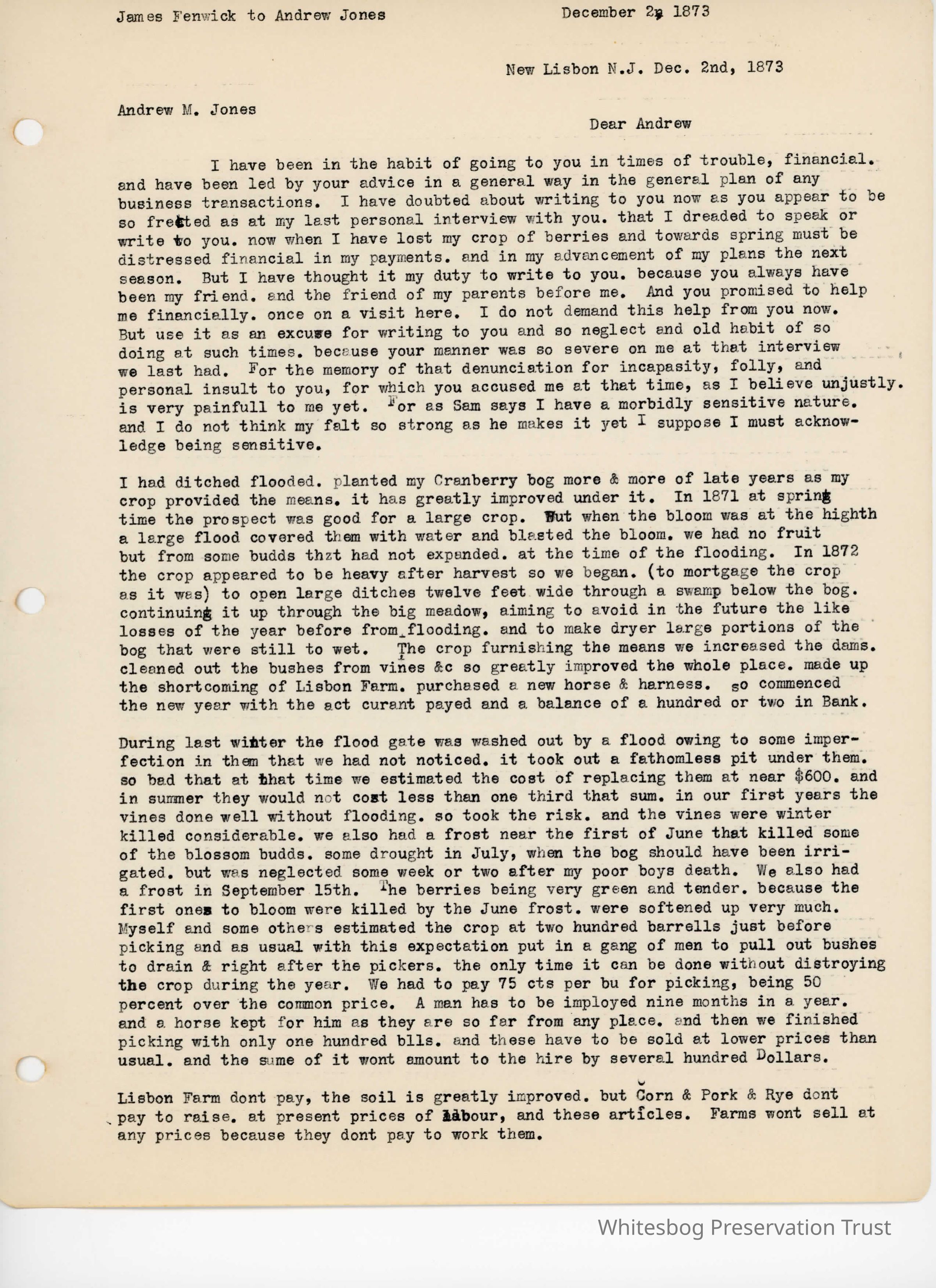 James Fenwick to Andrew Jones - December 2, 1873 picture number 1