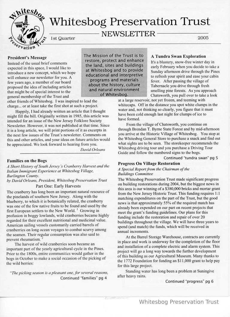          The Whitesbog Trust Preservation Newsletter picture number 1
   