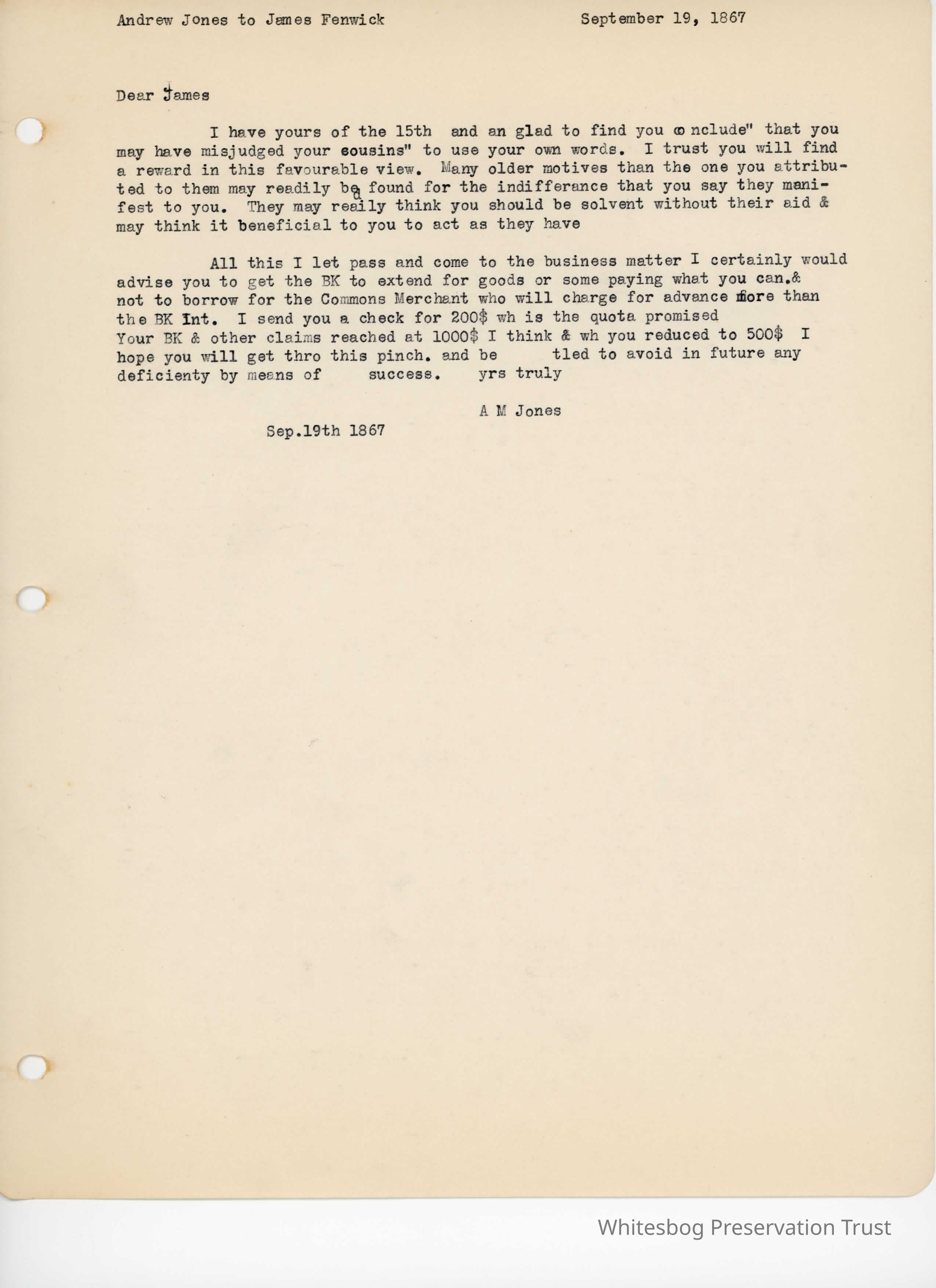          Andrew Jones to James Fenwick - September 19, 1867 picture number 1
   