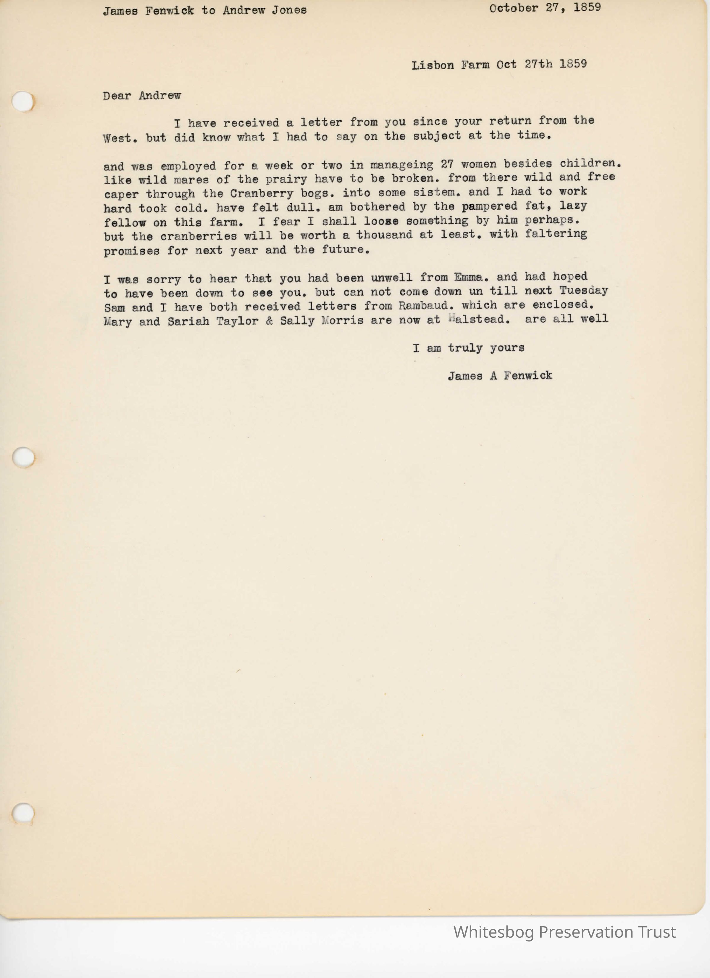 James Fenwick to Andrew Jones - October 27, 1859 picture number 1