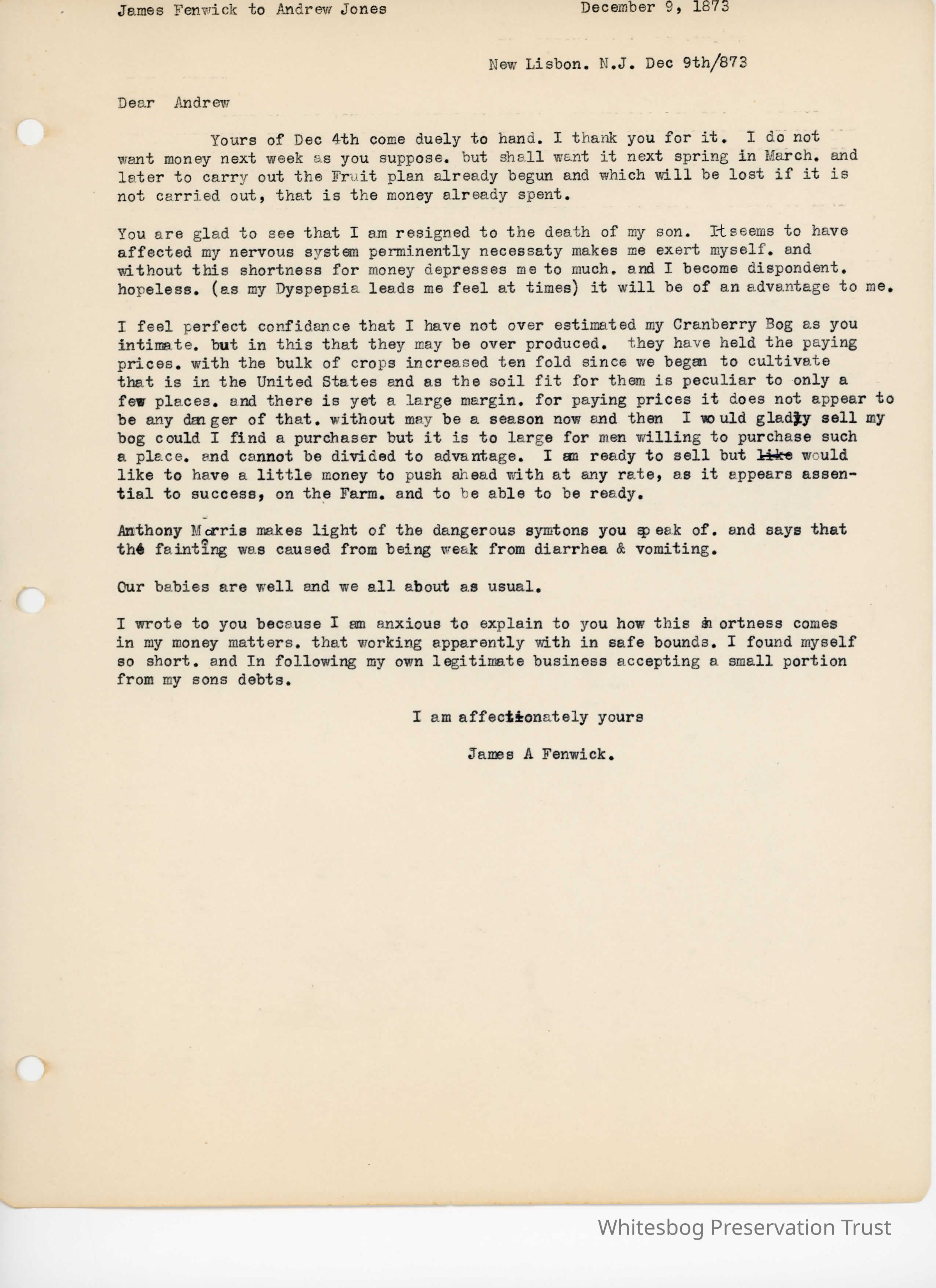 James Fenwick to Andrew Jones - December 9, 1873 picture number 1