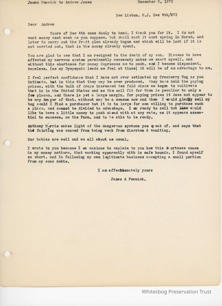          James Fenwick to Andrew Jones - December 9, 1873 picture number 1
   