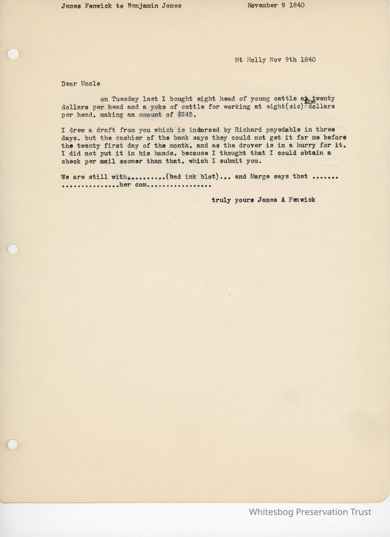          James Fenwick to Benjamin Jones - November 9, 1840 picture number 1
   