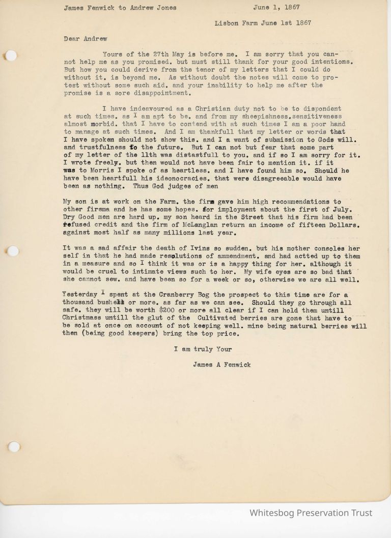          James Fenwick to Andrew Jones - June 1, 1867 picture number 1
   