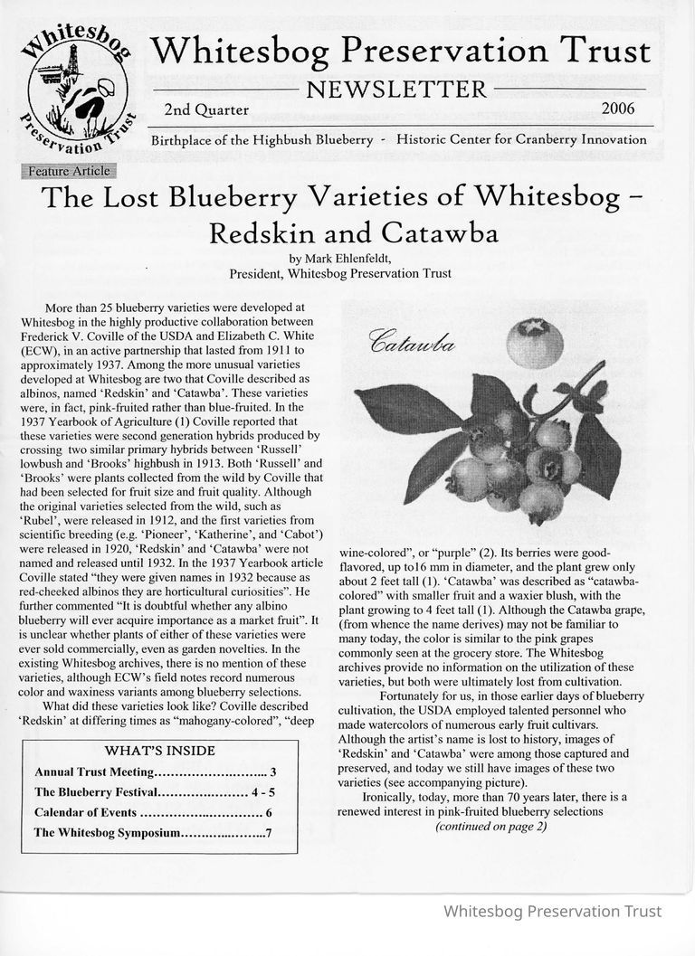          The Whitesbog Preservation Trust Newsletter picture number 1
   