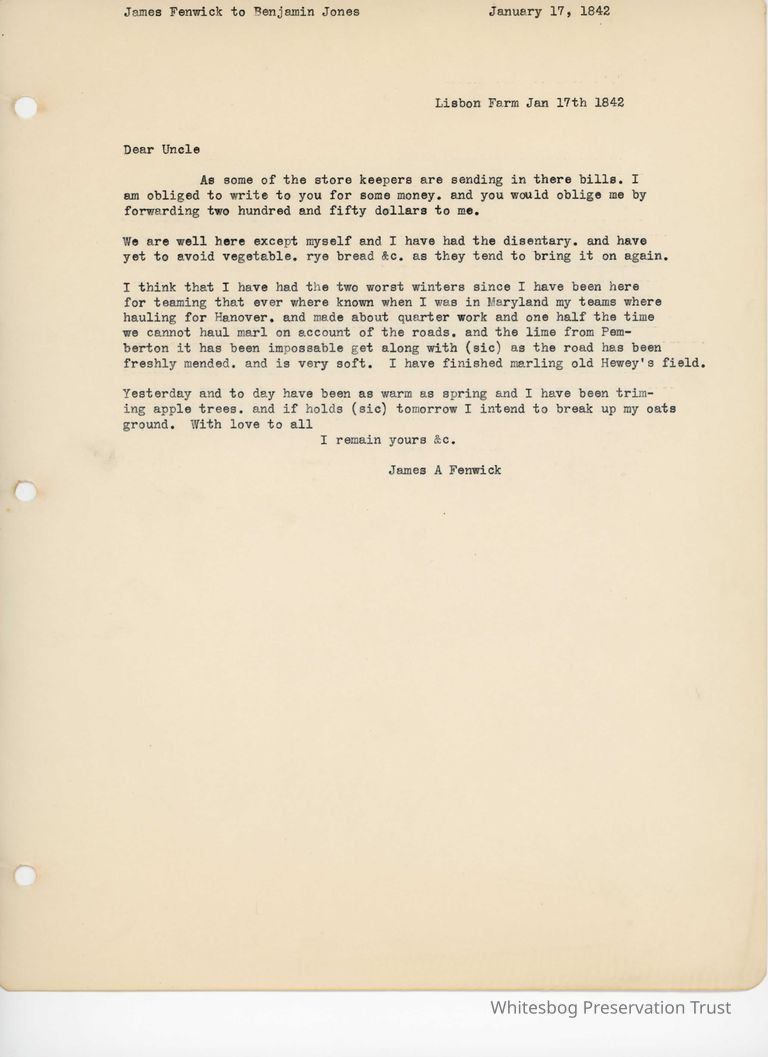          James Fenwick to Benjamin Jones - January 17, 1842 picture number 1
   