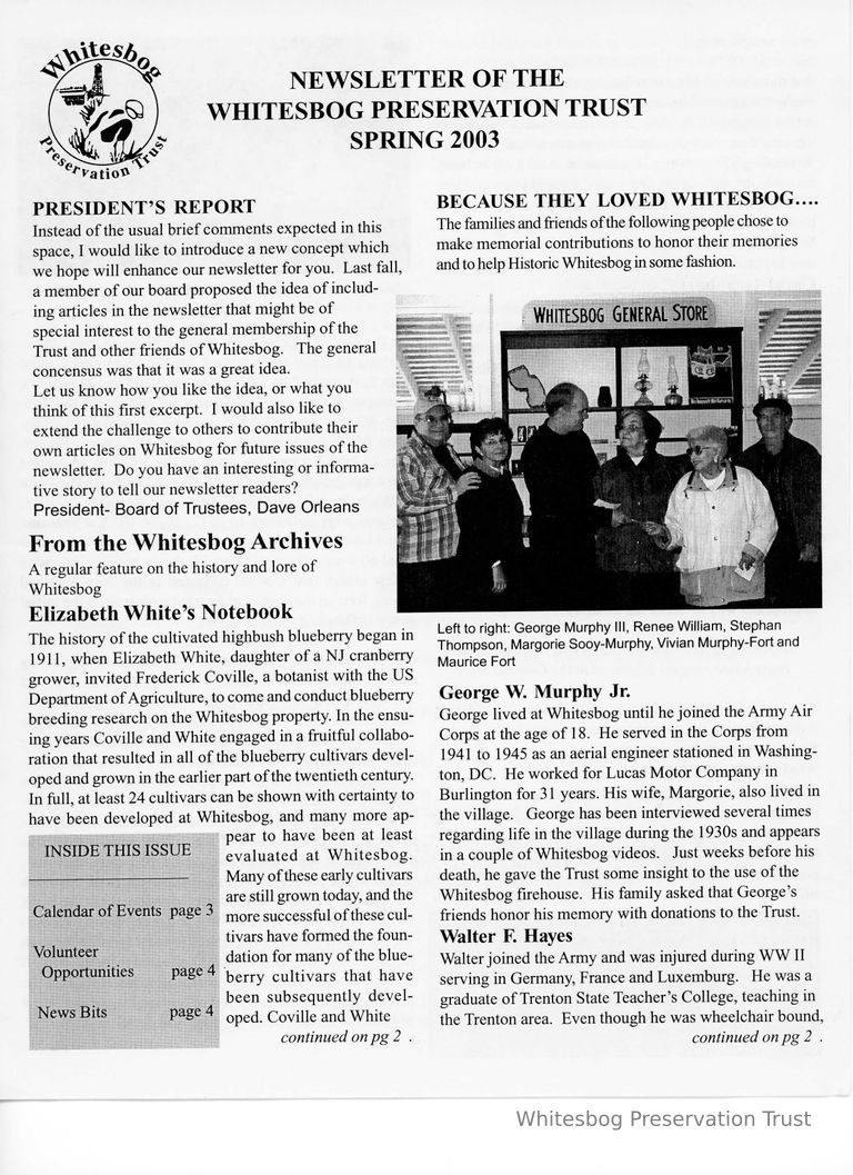          The Whitesbog Preservation Trust Newsletter picture number 1
   