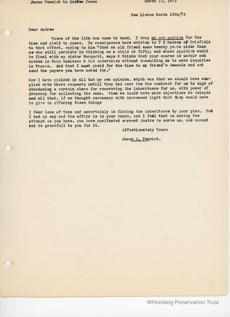          James Fenwick to Andrew Jones - March 13, 1873 picture number 1
   